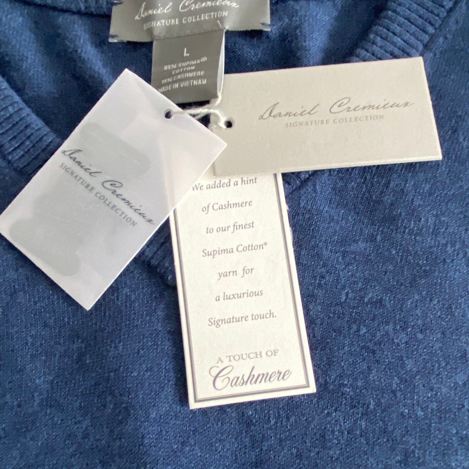 Daniel Cremieux V-Neck Sweater Men's Large Pima Cotton Cashmere Blend Navy