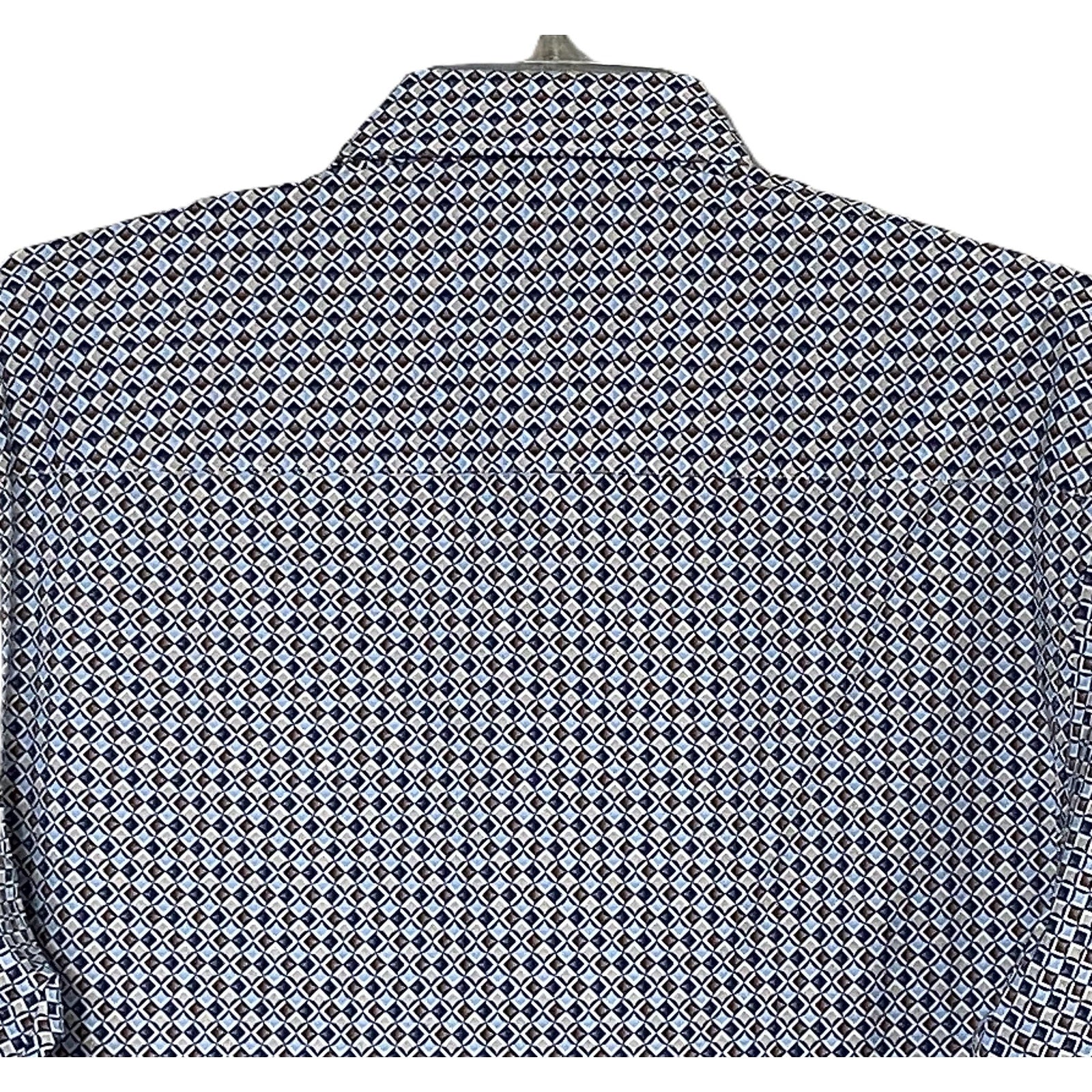 Bugatchi Dress Shirt Men's Small Long Sleeve Button-Up Blue Brown Geo