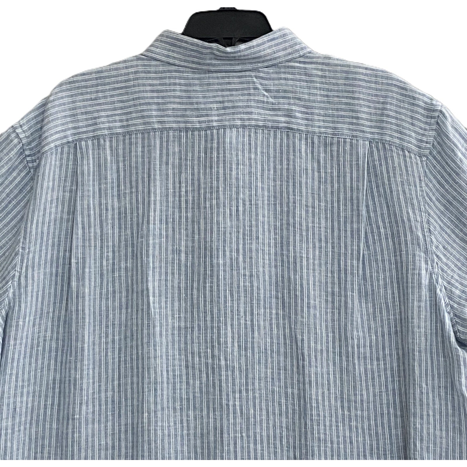 Michael Kors Shirt Men's XXL Classic Fit Linen Short Sleeve Blue Pinstripe