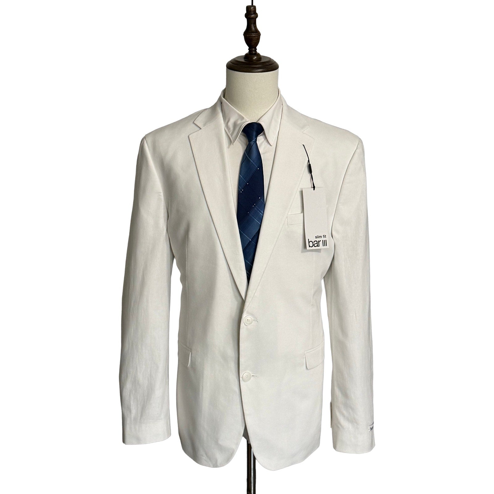 Bar III Suit Jacket Men's 46 Long Slim Fit Linen Cotton Blend White