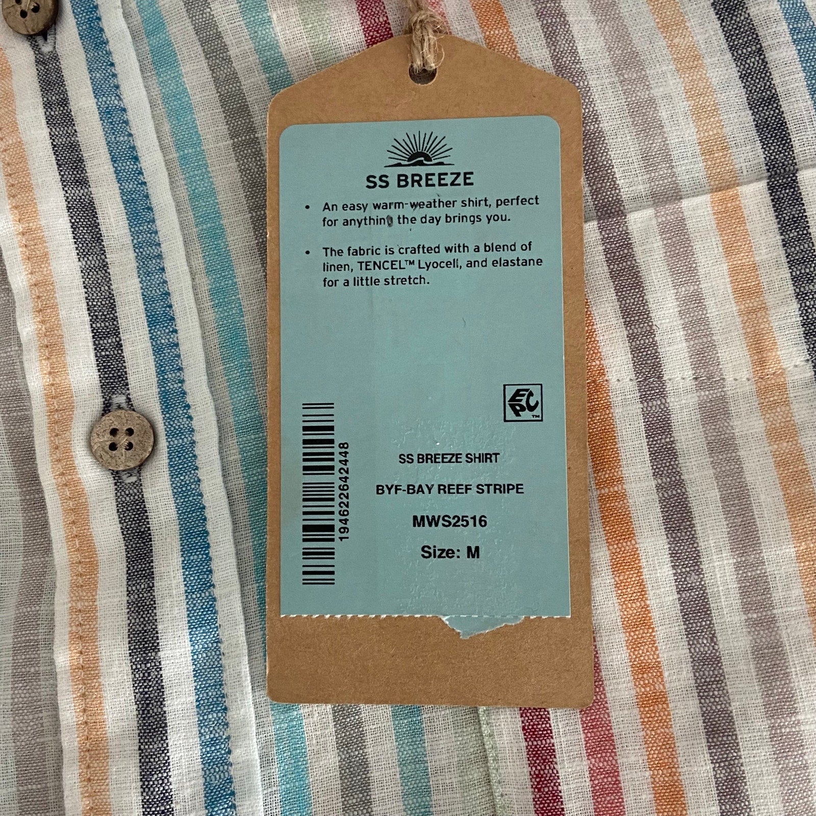 Faherty Shirt Men's Medium Breeze Shirt Short Slv Linen Multicolor Stripe