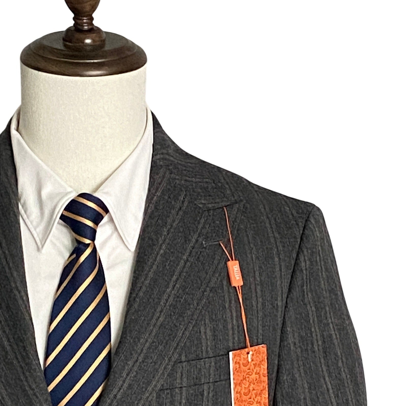 Tallia Men's Suit Jacket 36 Short Wool Blend Stretch Charcoal Brown Stripe