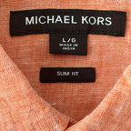 Michael Kors Linen Shirt Men's Large Slim Fit Short Slv Button-Down Orange