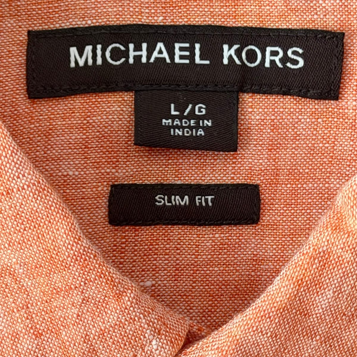 Michael Kors Linen Shirt Men's Large Slim Fit Short Slv Button-Down Orange