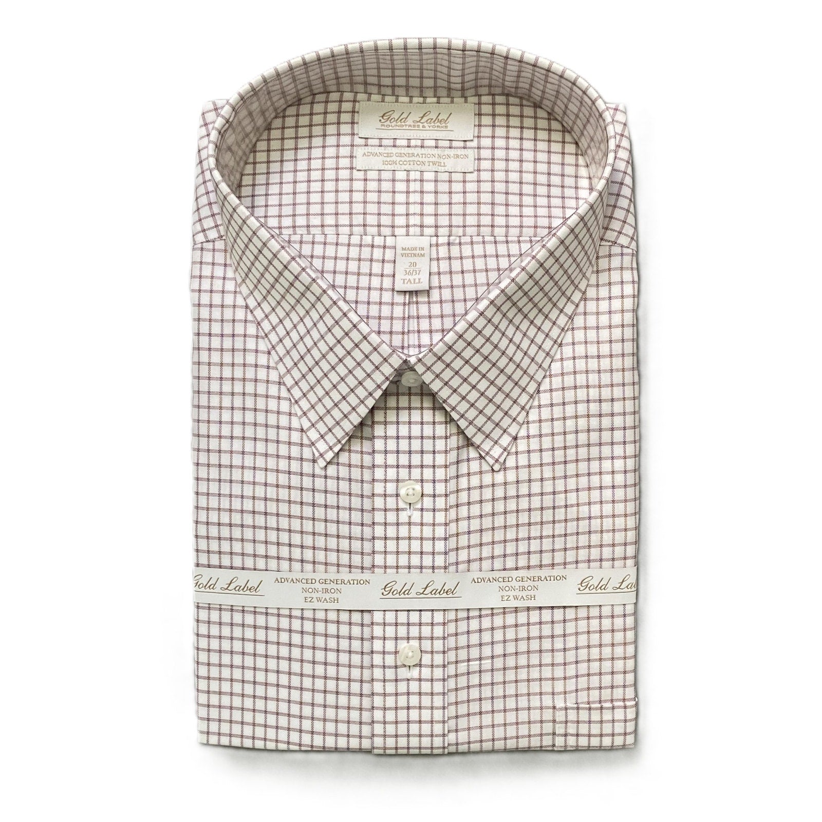 Roundtree & Yorke Shirt Big & Tall Men's 20 36/37 Dress Shirt Wine Check