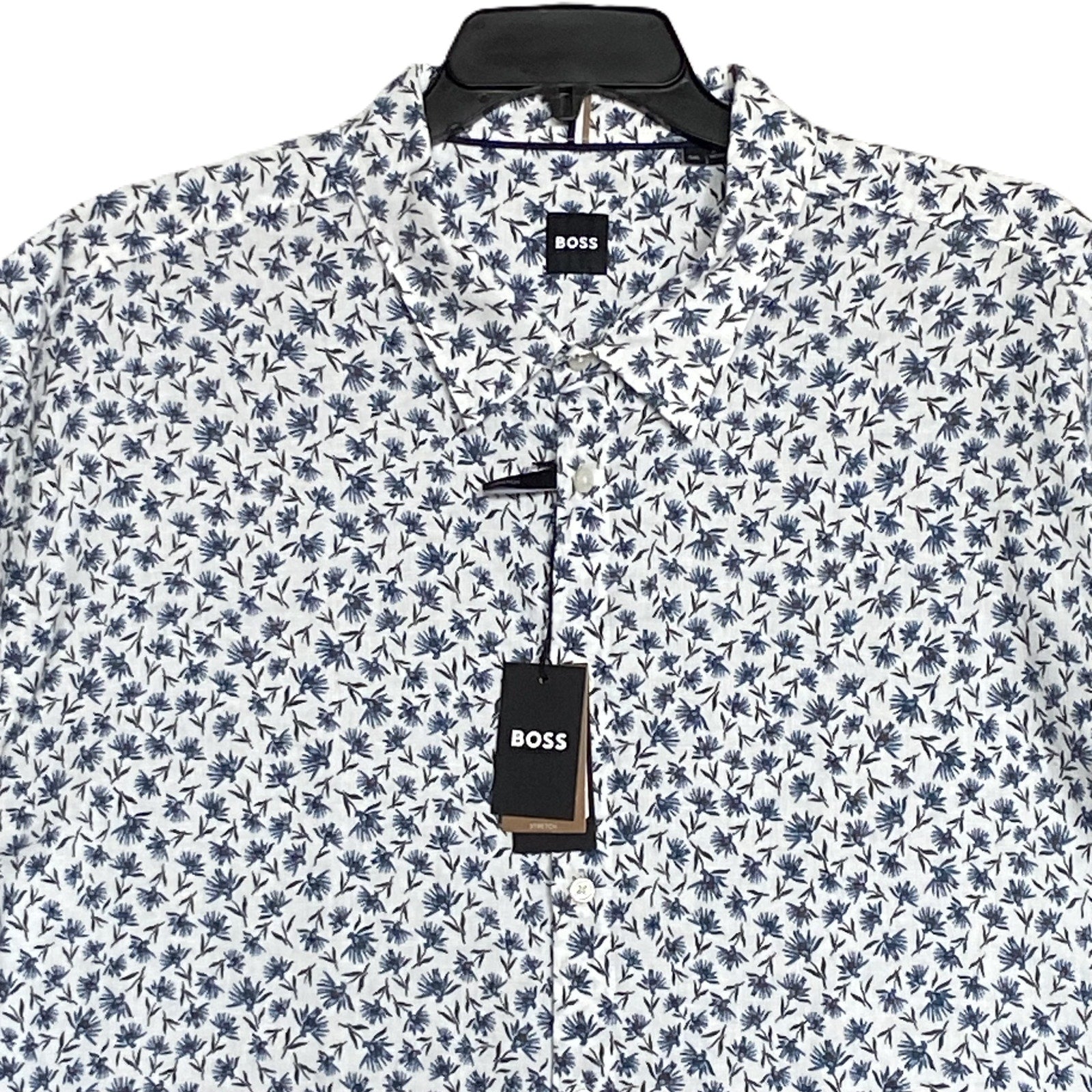 Boss Shirt Men's 5XL Big & Tall Short Sleeve Stretch Linen Shirt Blue Floral