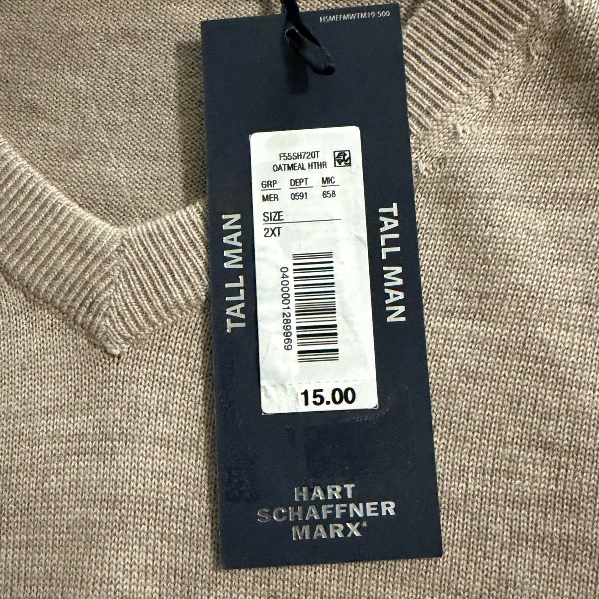 Hart Schaffner Marx Sweater Men's 2XT Big & Tall V-Neck Merino Wool Oatmeal