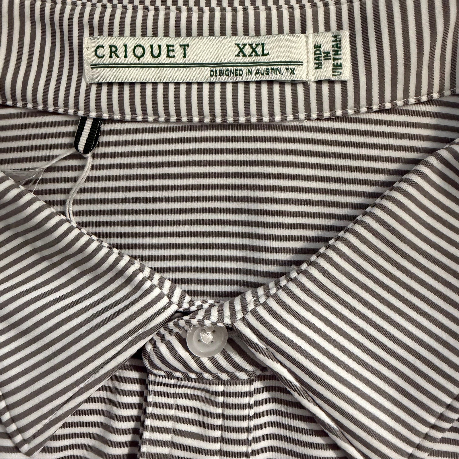 Criquet Polo Shirt Men's XXL Short Sleeve Stretch Fabric Grey Stripe