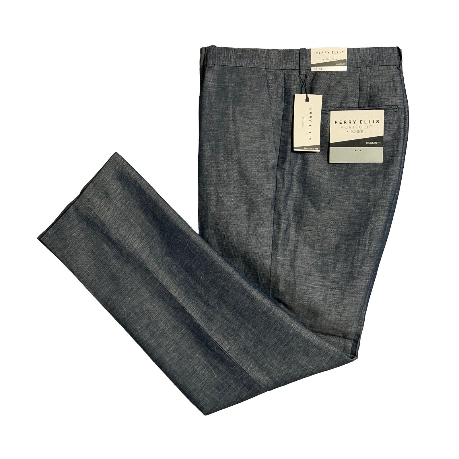 Perry Ellis Portfolio Pants Men's 36"x34" Modern Fit Linen Blend Blueprint