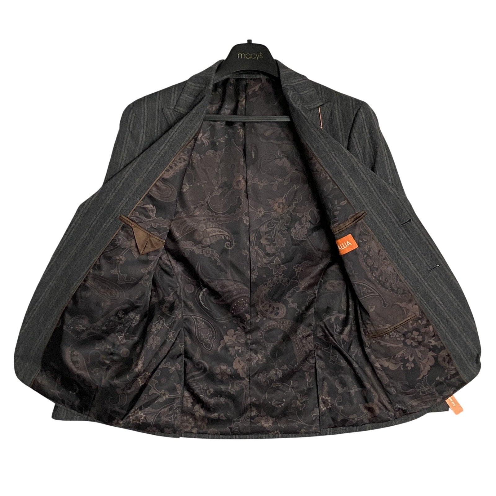 Tallia Men's Suit Jacket 36 Short Wool Blend Stretch Charcoal Brown Stripe