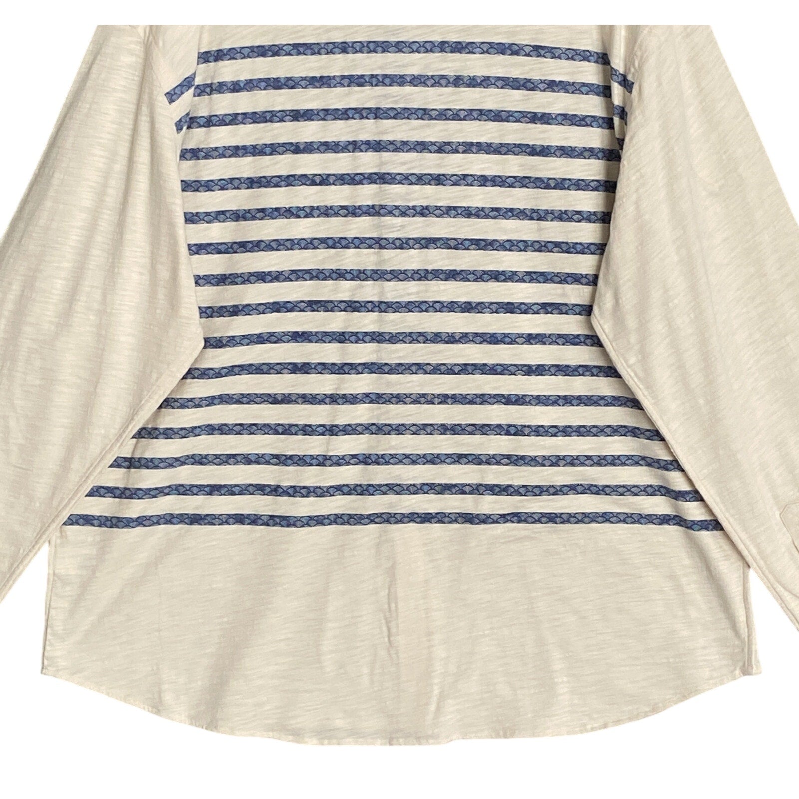 Daniel Cremieux Shirt Men's Large Long Sleeve Polo Shirt Cream Blue Stripe