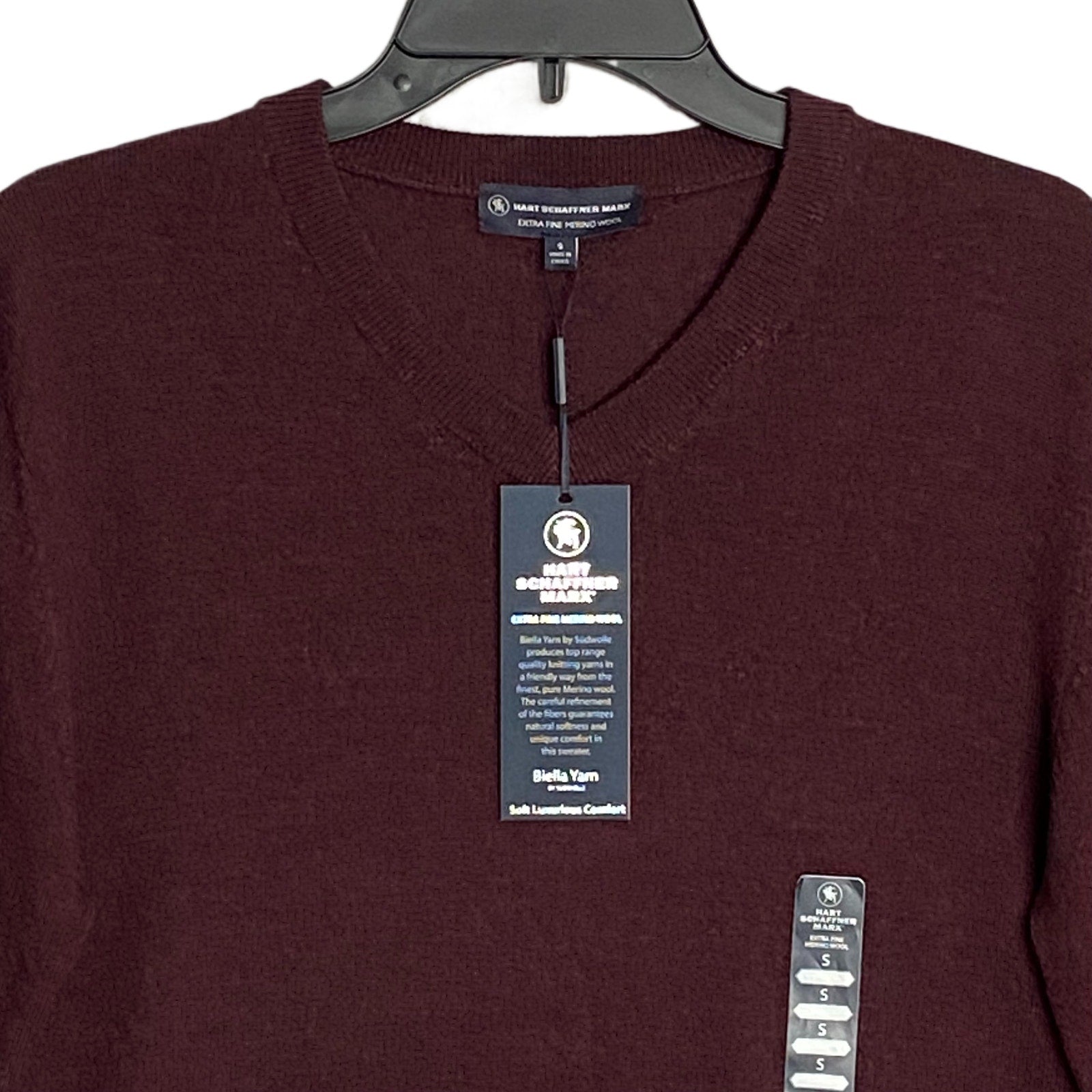 Hart Schaffner Marx Sweater Men's Small V-Neck Merino Wool Wine Heather