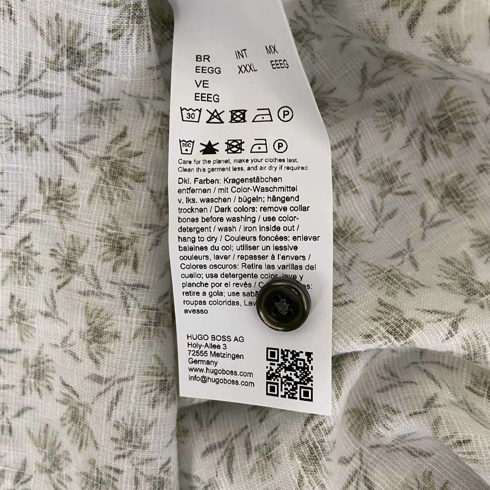 Boss Shirt Men's 3XL Big & Tall Short Slv Stretch Linen Shirt Green Floral