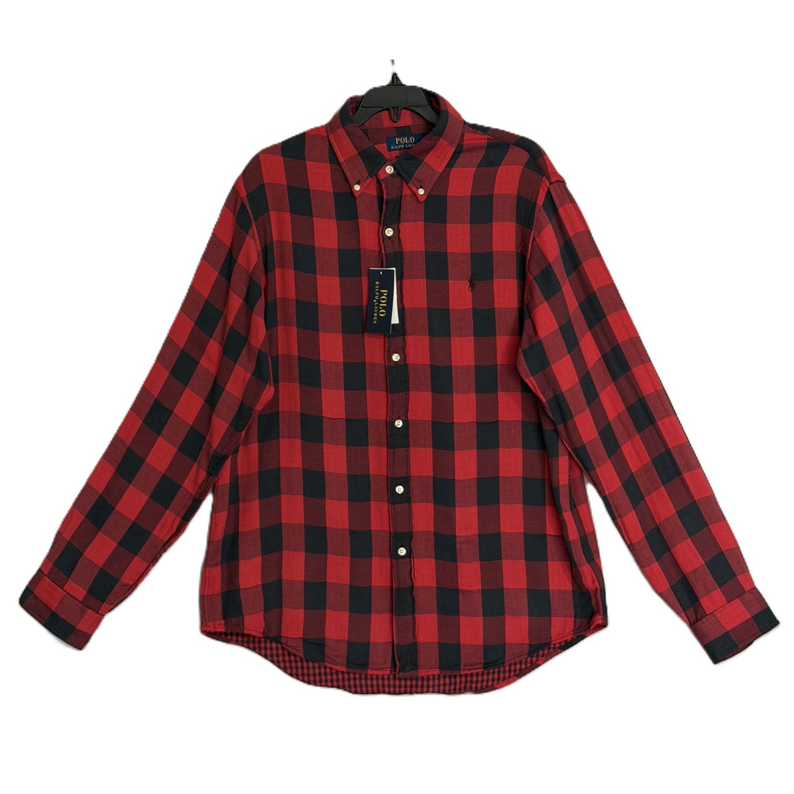 Polo Ralph Lauren Men's Large Classic Fit Linen Shirt Red Black Check