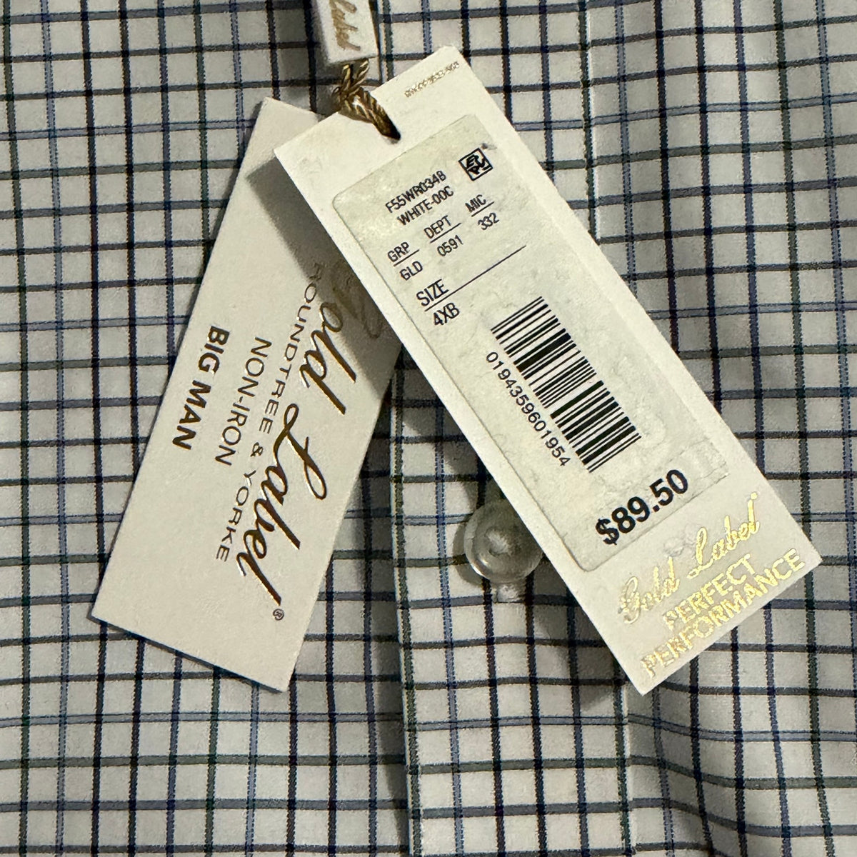 Roundtree & Yorke Performance Dress Shirt Men's 4XB LS Big & Tall White Check