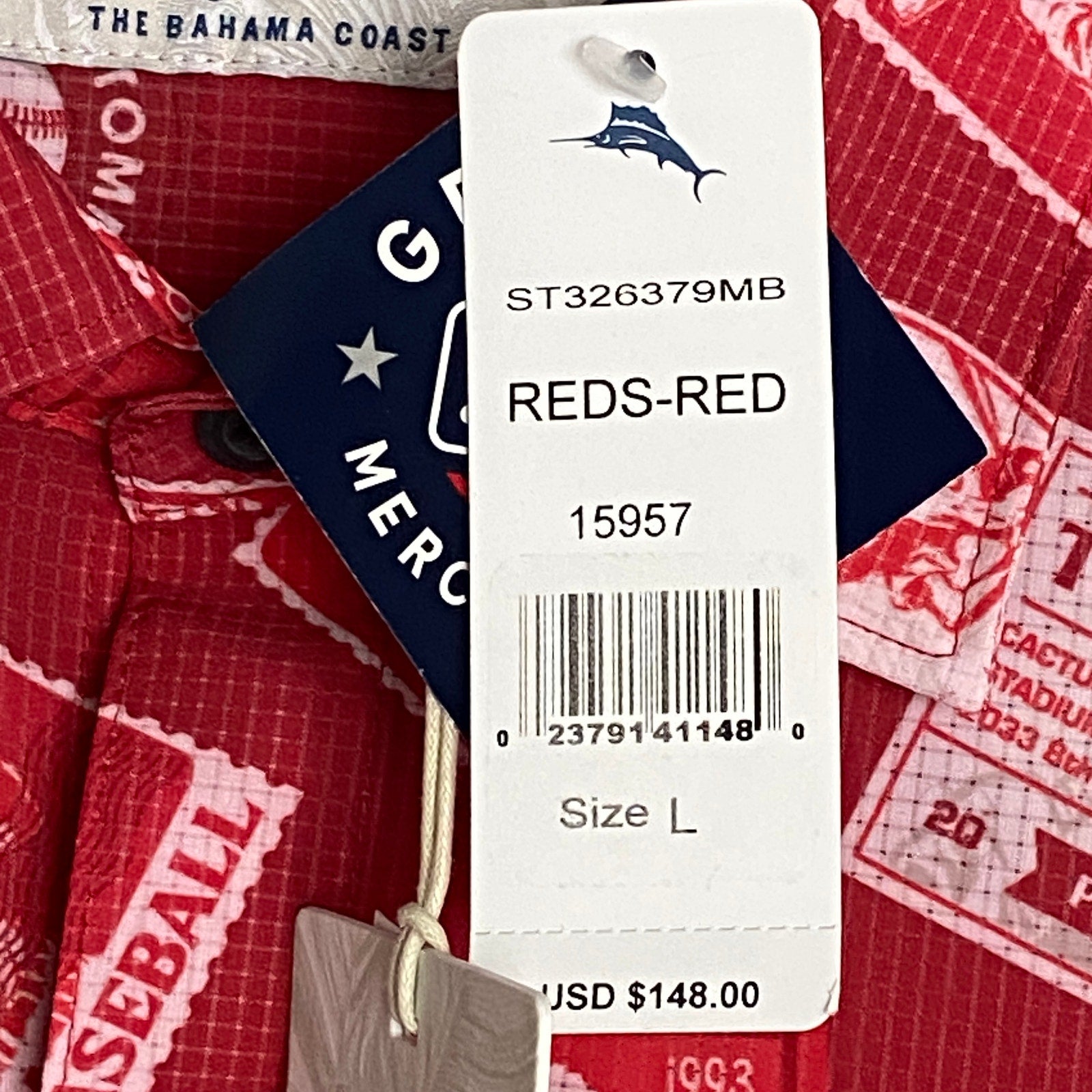 Tommy Bahama Baseball "The Bahama Coast" Men's Large Shirt Cincinnati Reds