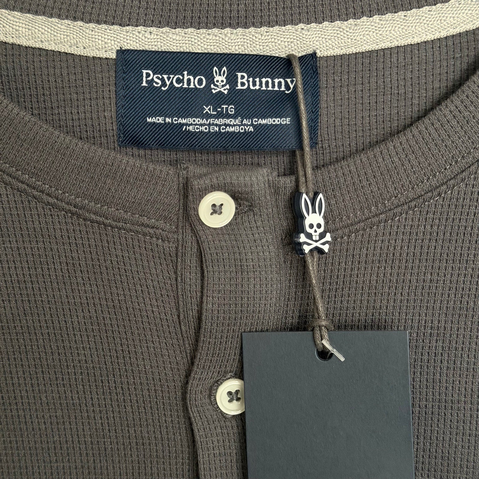 Psycho Bunny Henley T-Shirt Men's XL Long Sleeve Chest Pocket Dark Gray