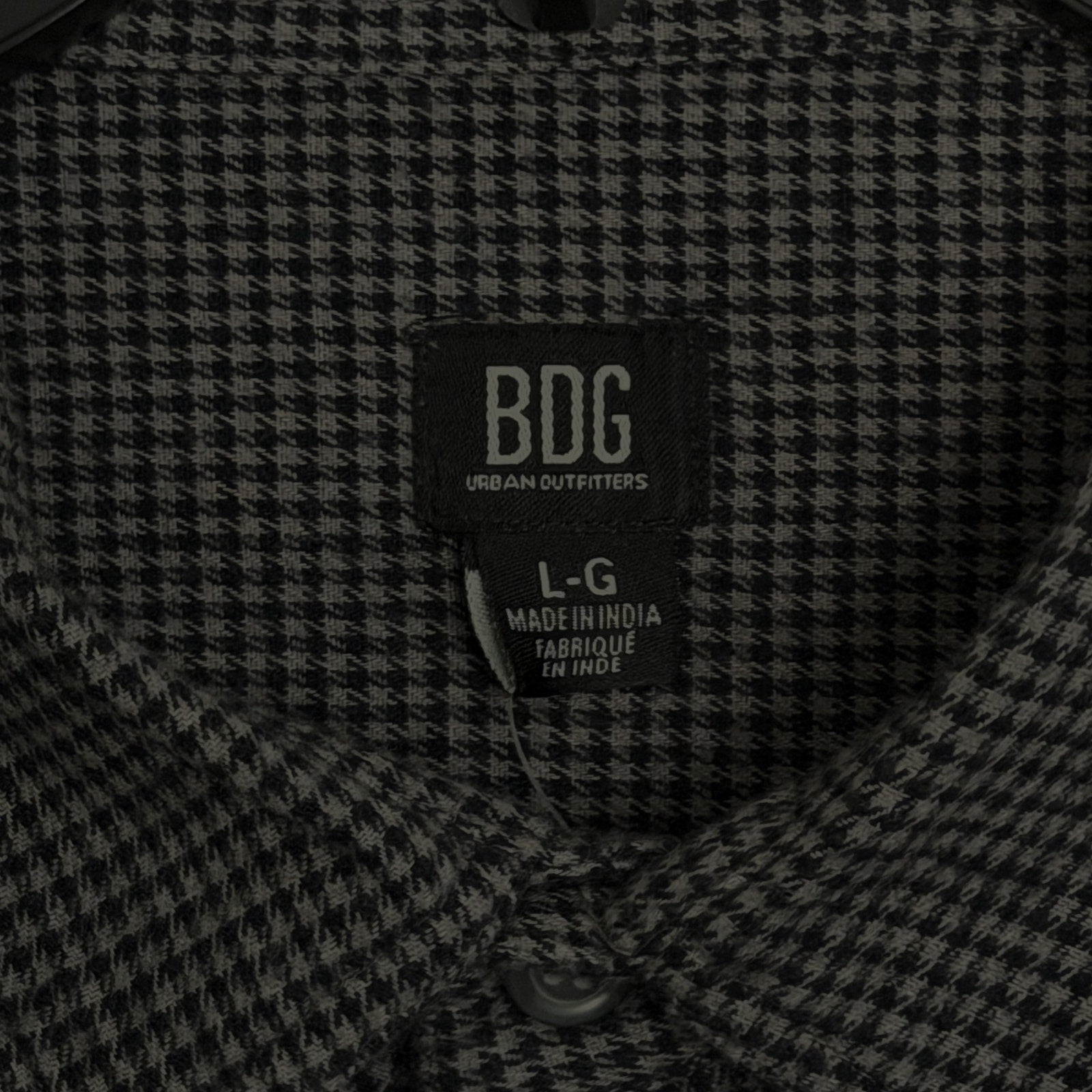 BDG Button-Up Shirt Men's Large Long Sleeve Gray Micro-Houndstooth