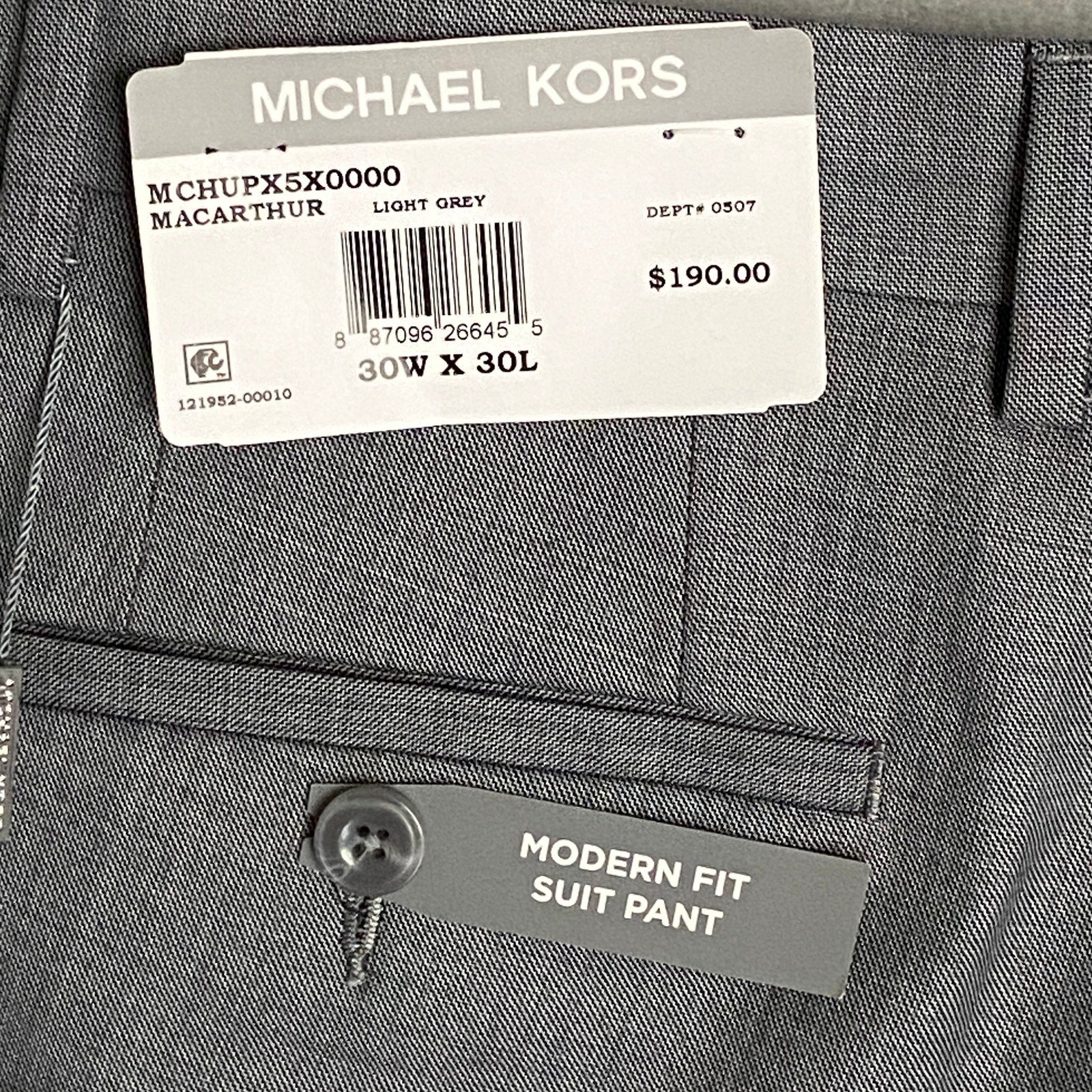 Michael Kors Suit Pant Men's 30"x30" Modern Fit Stretch Fabric Light Grey NEW