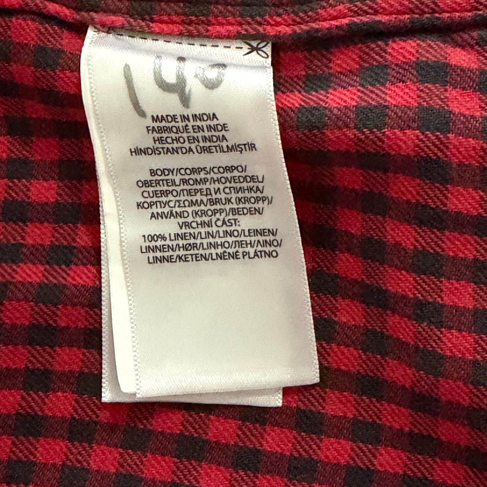 Polo Ralph Lauren Men's Large Classic Fit Linen Shirt Red Black Check