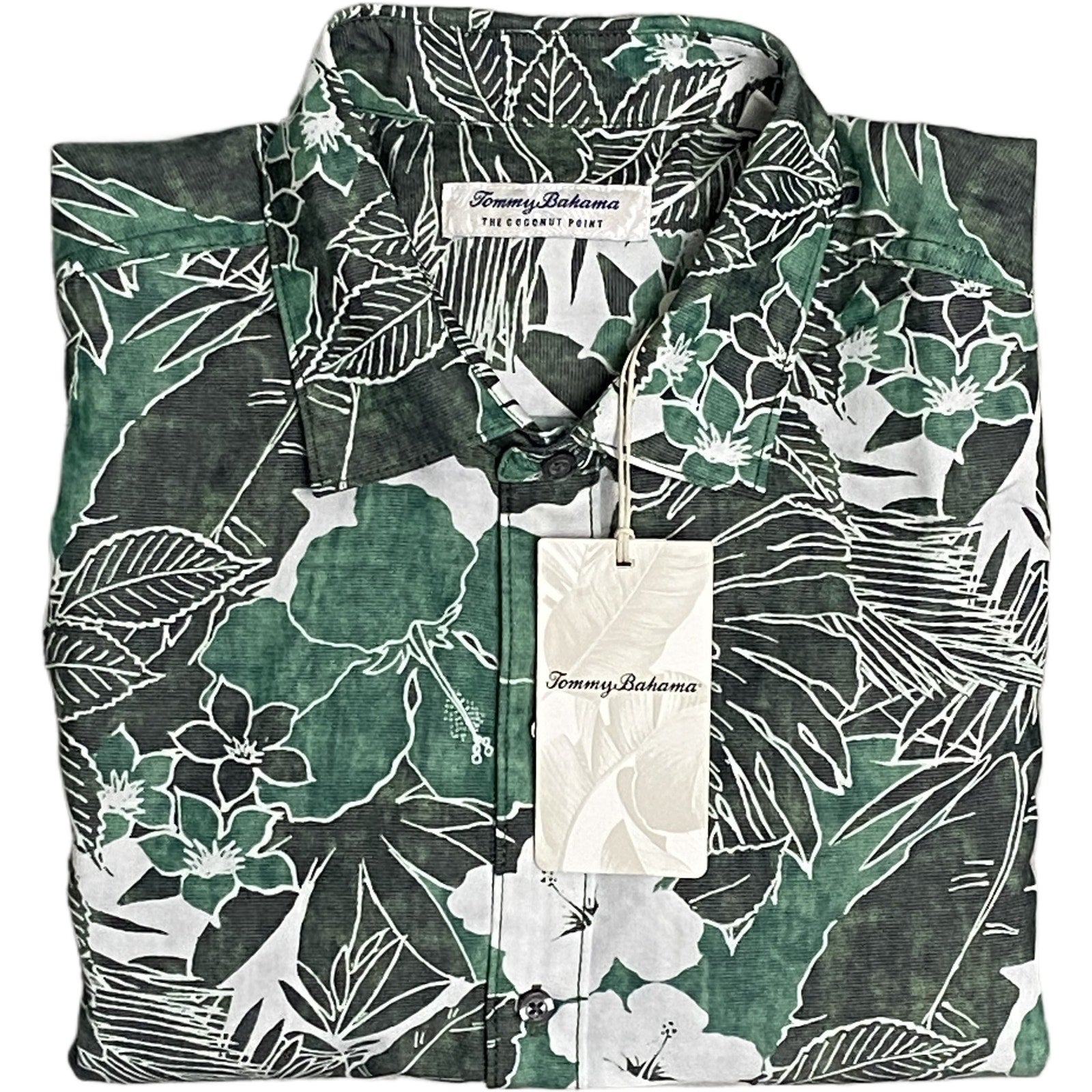 Tommy Bahama "The Coconut Point" Men's Large Shirt Floral Viridian Pine