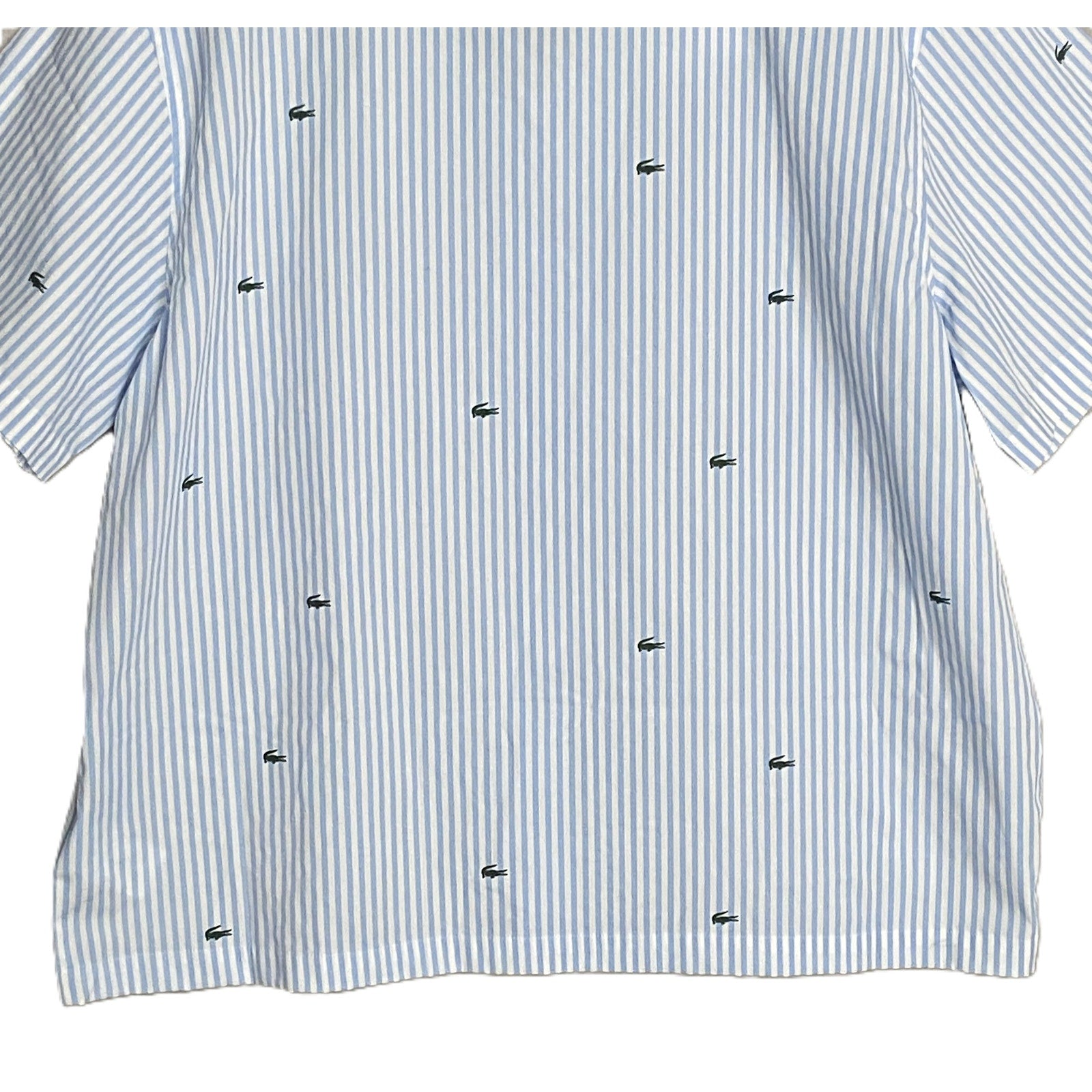 Lacoste Sleepwear Men's Large Poplin Pajama Shirt Cotton Blue Pinstripe