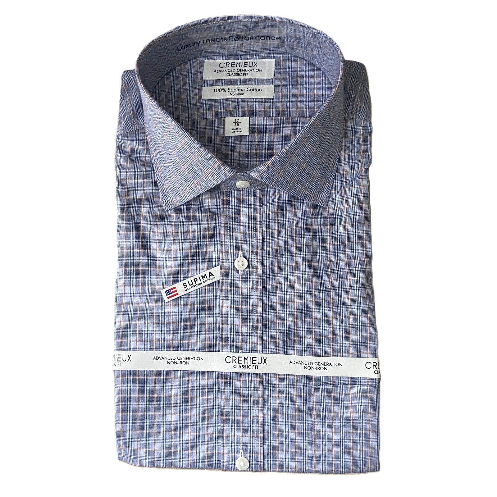 Daniel Cremieux Dress Shirt Men's 17-36 CLassic Fit Supima Cotton Blue Check