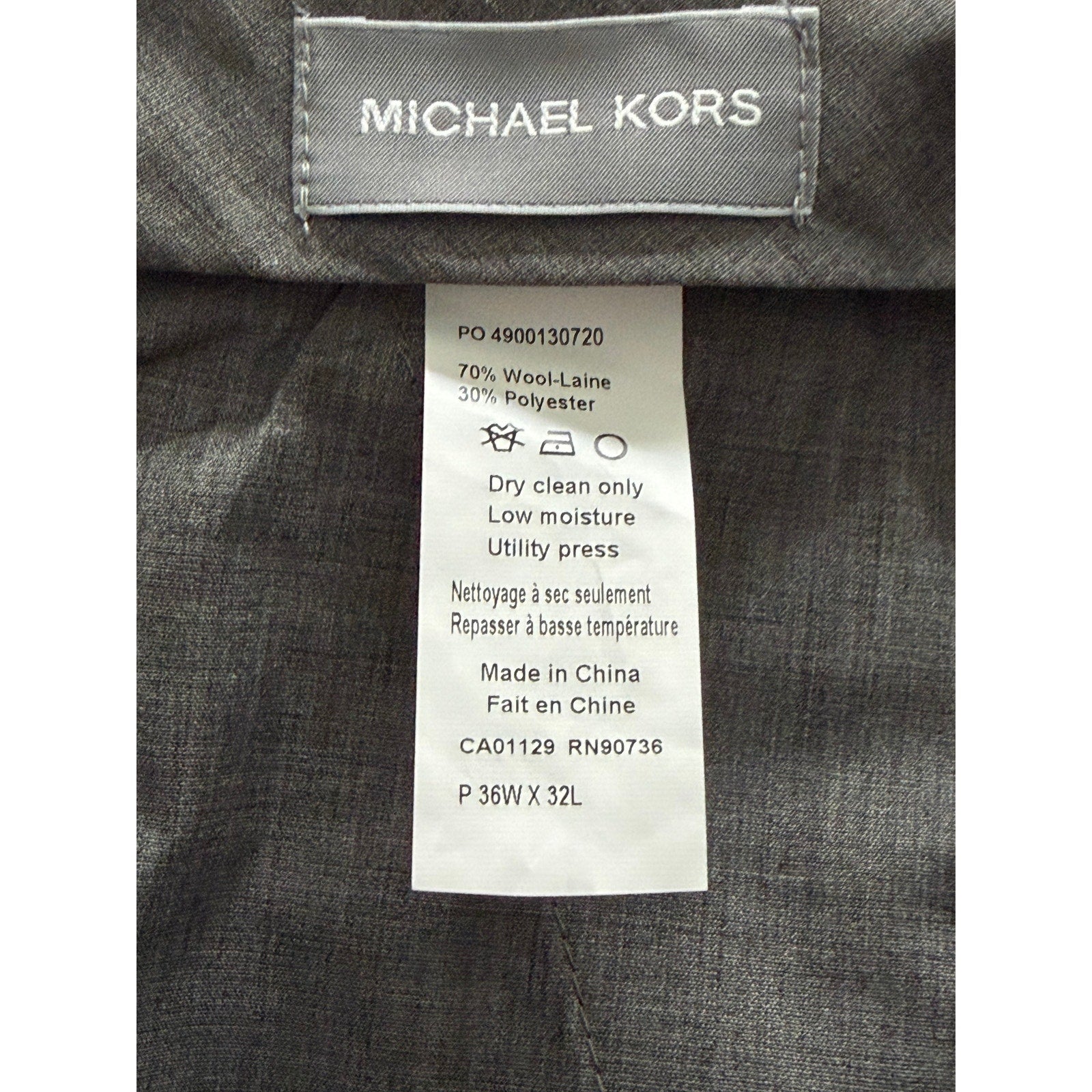 Michael Kors Dress Pants Men's 36"x32" Classic Fit Wool Blend Charcoal/Brown