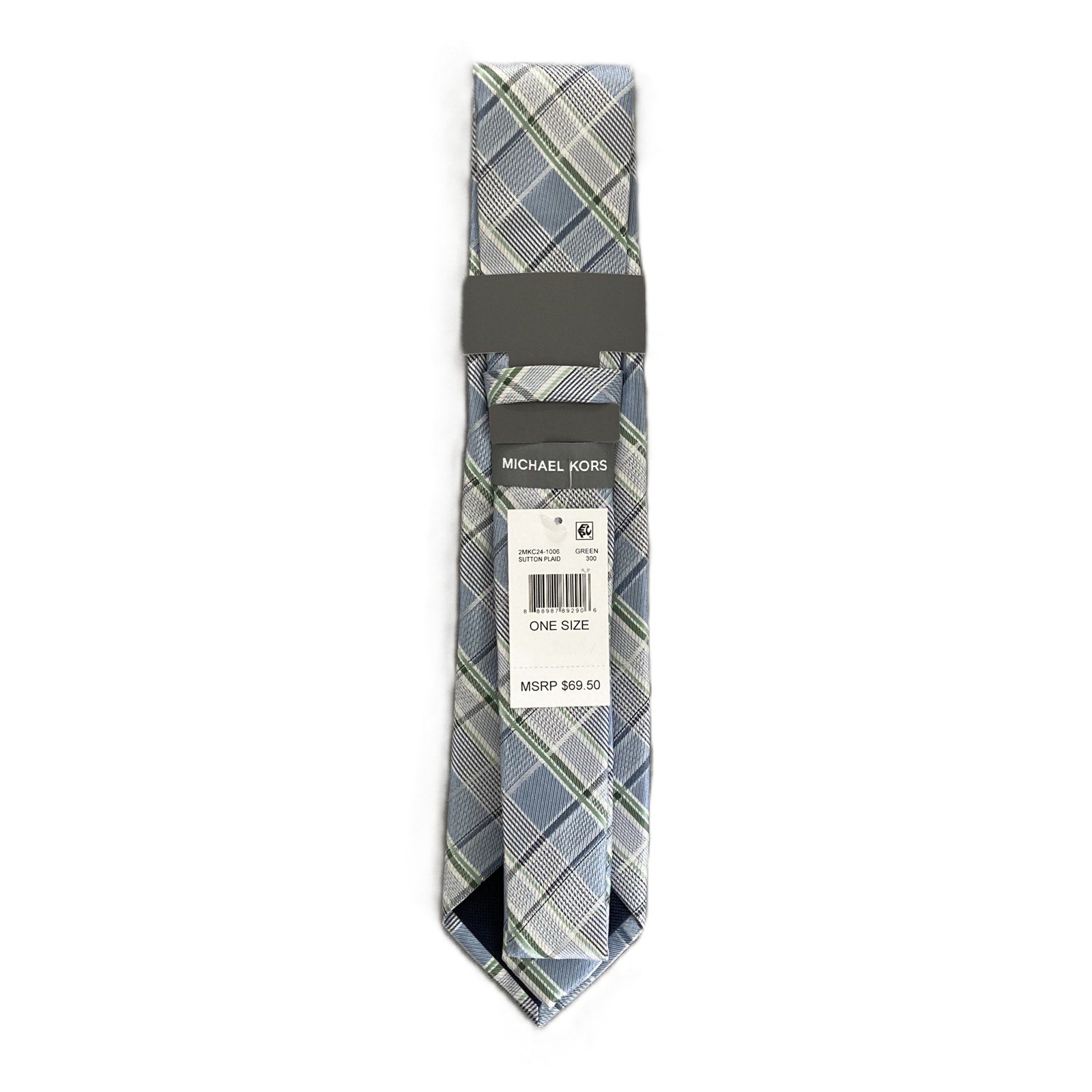 Michael Kors Necktie 3" Green Sutton Plaid Standard Length Silk Blend