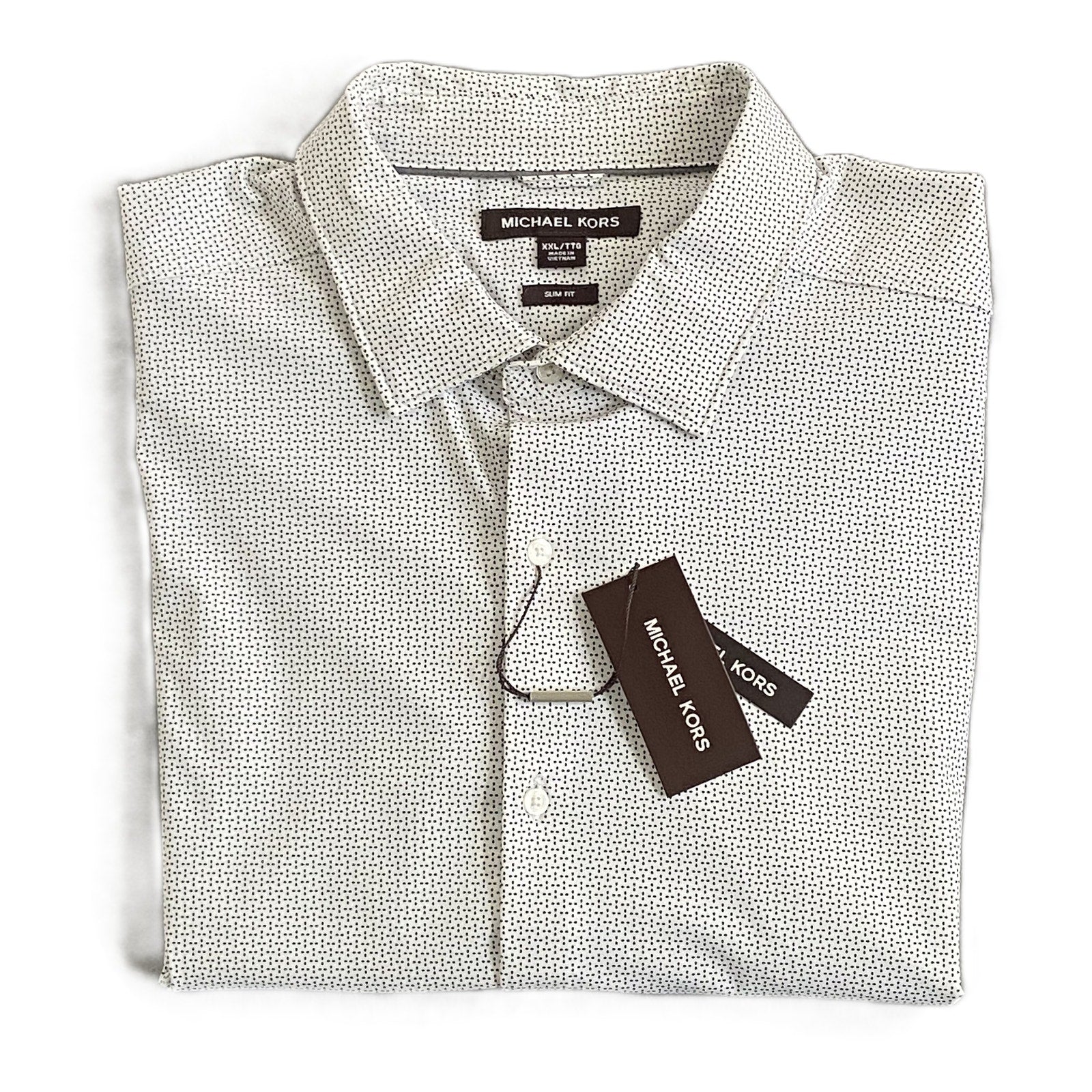 Michael Kors Dress Shirt Men's XXL Slim Fit Long Sleeve Stretch White Geo