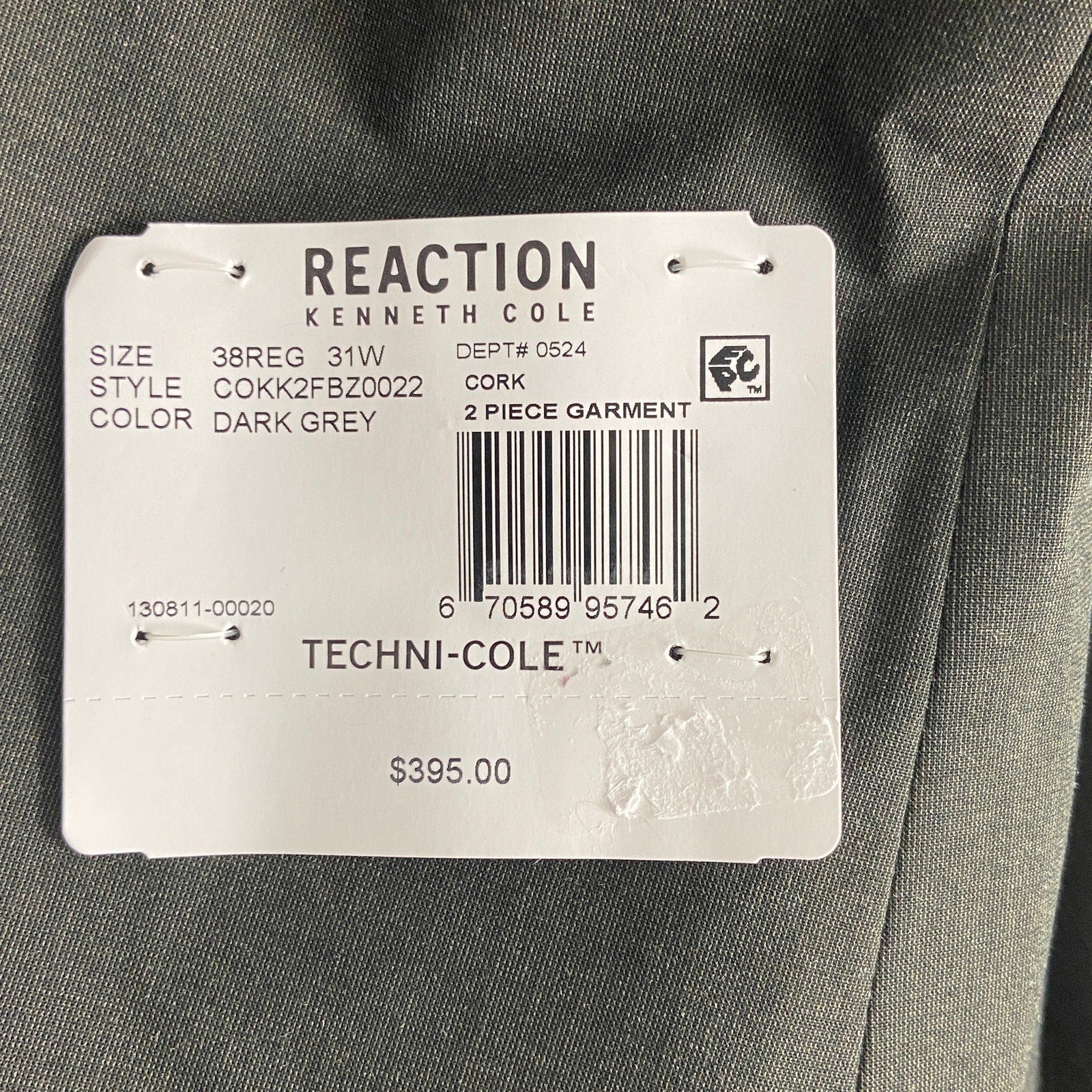 Kenneth Cole Suit Jacket Men's 38 Regular Reaction Flex Fabric Dark Grey NEW