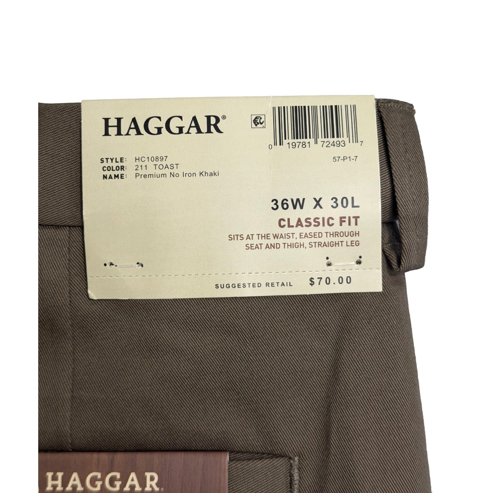 Haggar Men's 36x30 Premium No Iron Khaki Pleated Front Stretch Toast (Brown)