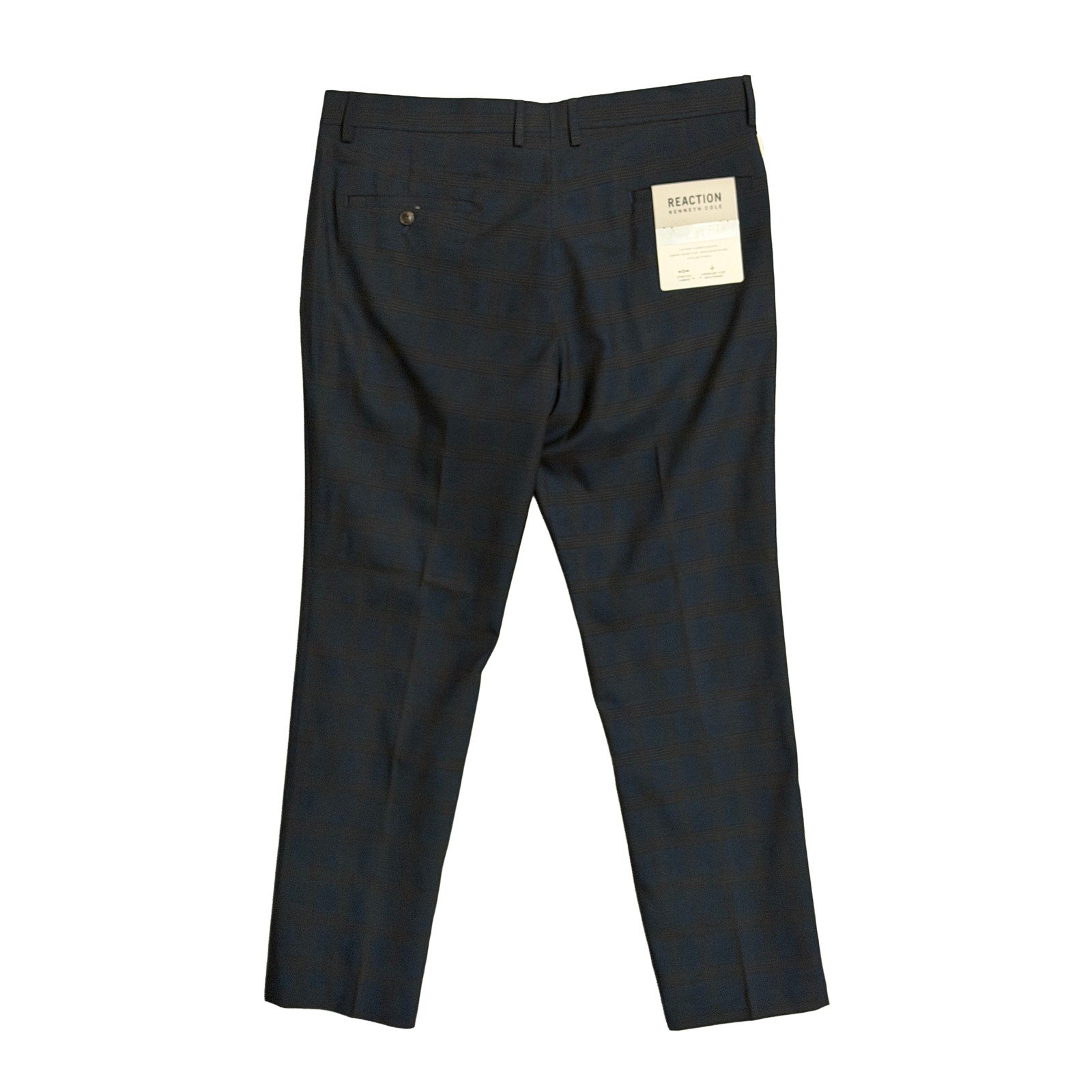 Kenneth Cole Dress Pants Men's 36"x29" Stretch Slim Fit Large Blue Plaid