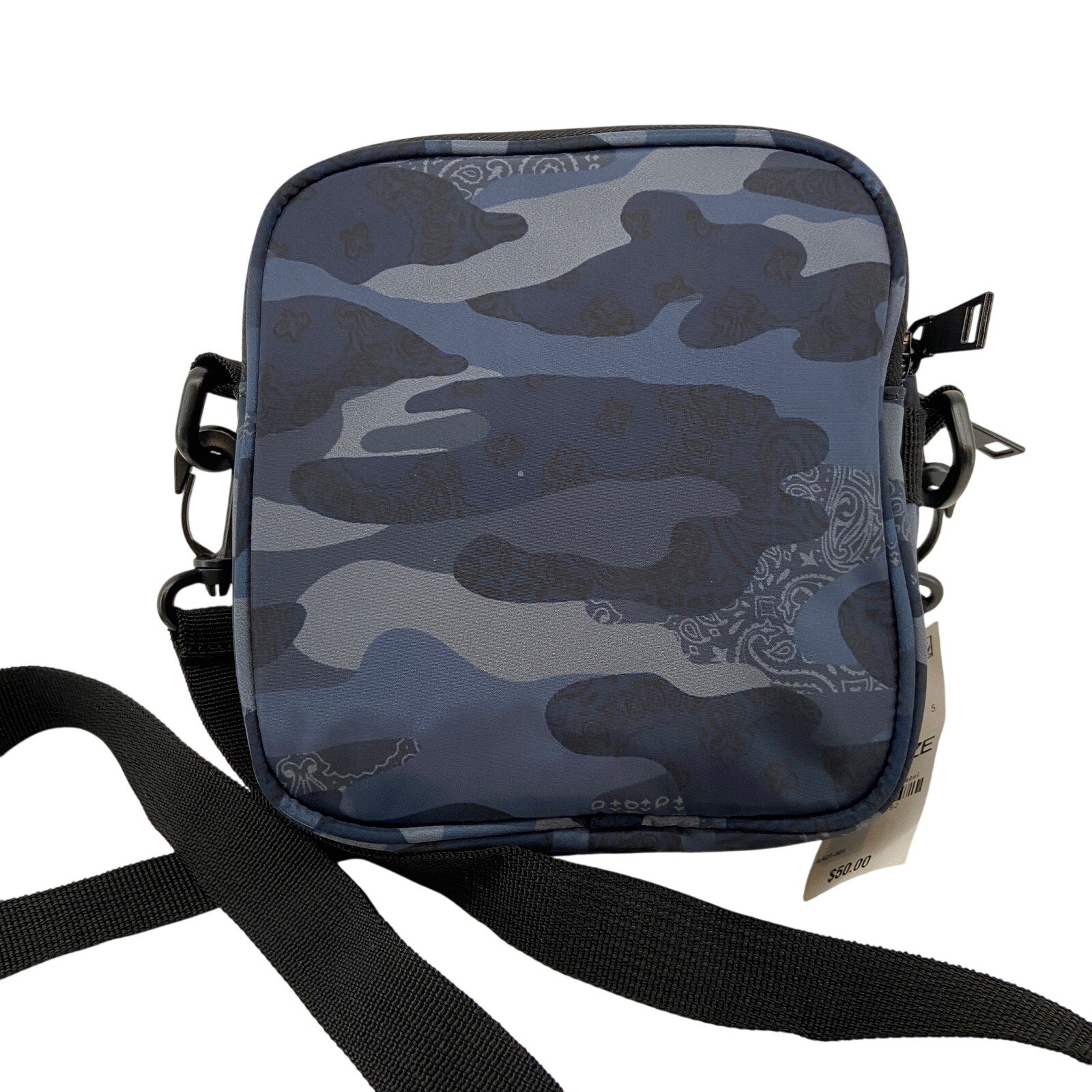 Sun + Stone Bag Men's Navy Blue Camo Mini Crossbody Bag Dual Zip Compartments