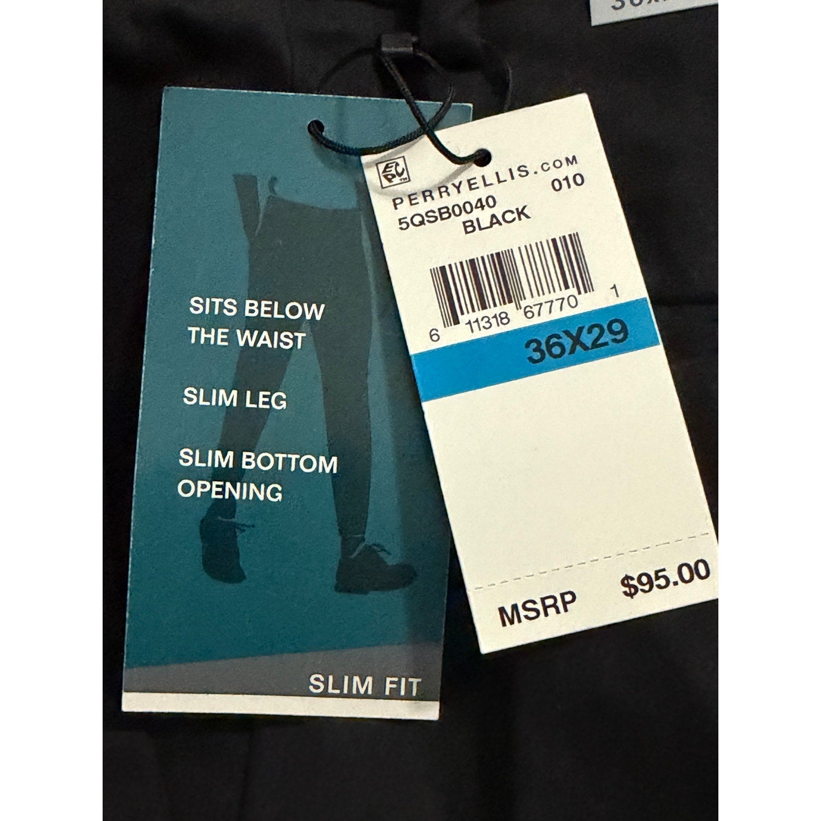 Perry Ellis Portfolio Pants Men's 36"x29" Slim Fit Dress Pant Solid Black