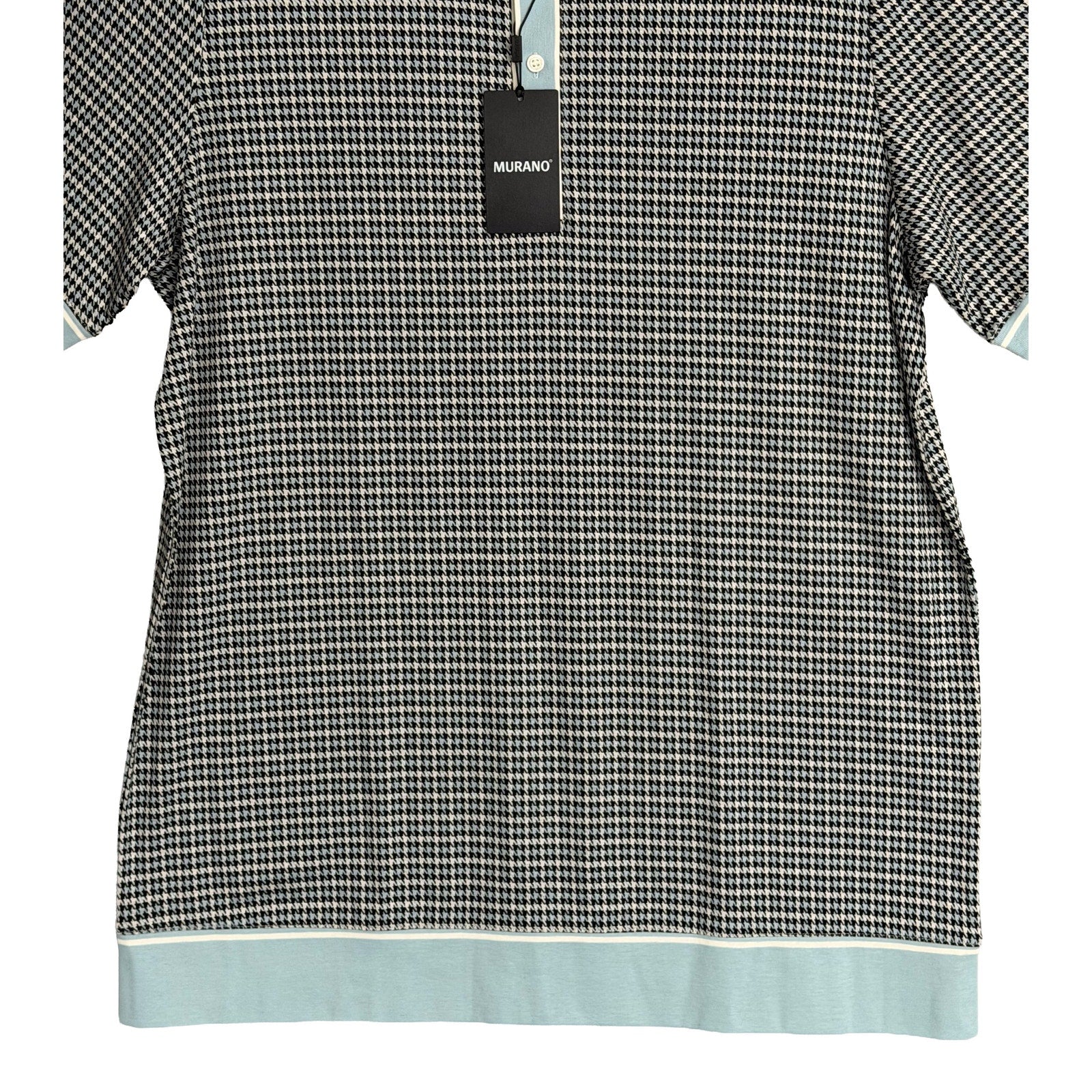Murano Polo Shirt Men's 3XT Big & Tall Short Sleeve Blue Black Houndstooth