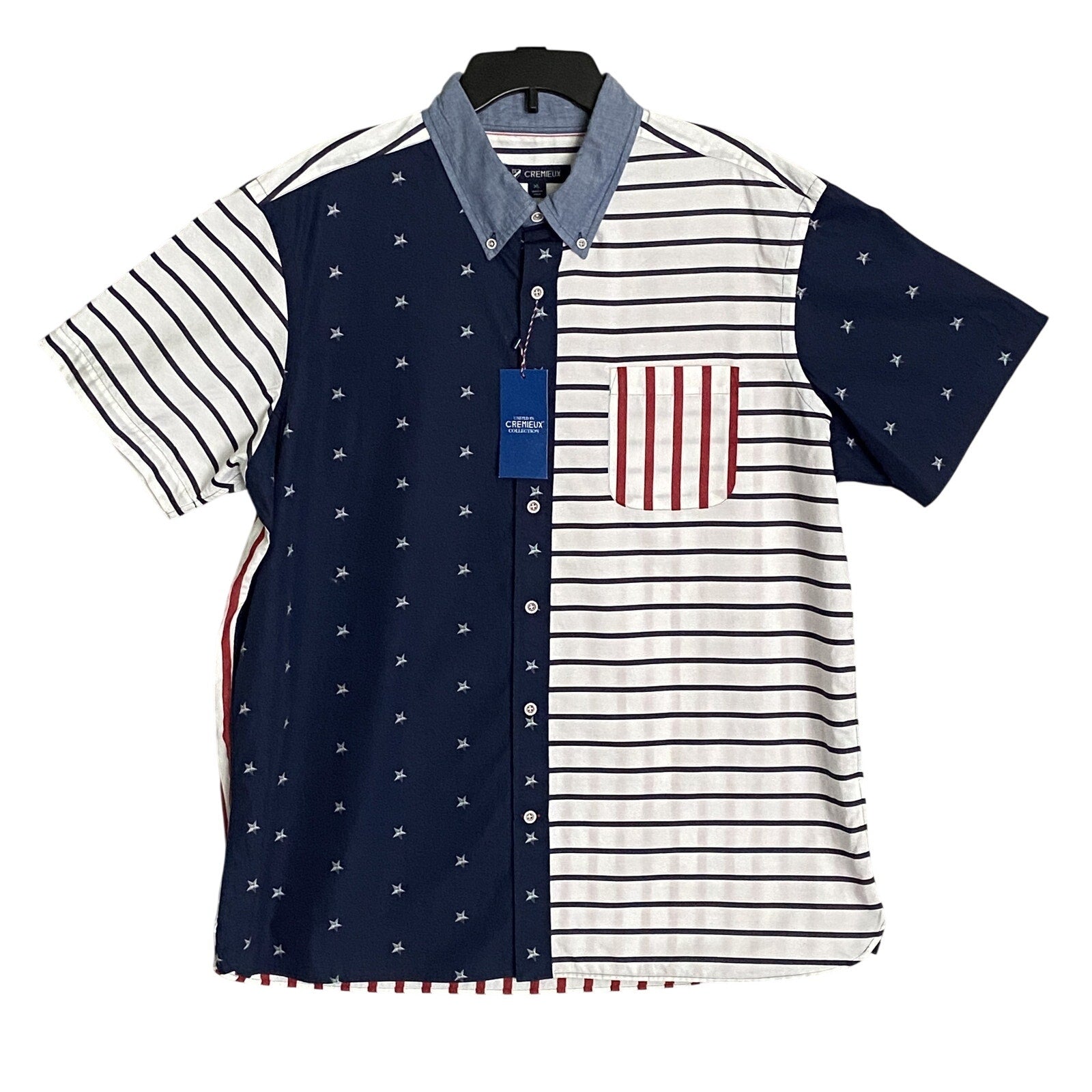 Daniel Cremieux 38 Shirt Men's XL American Flag Short Sleeve Shirt Cotton