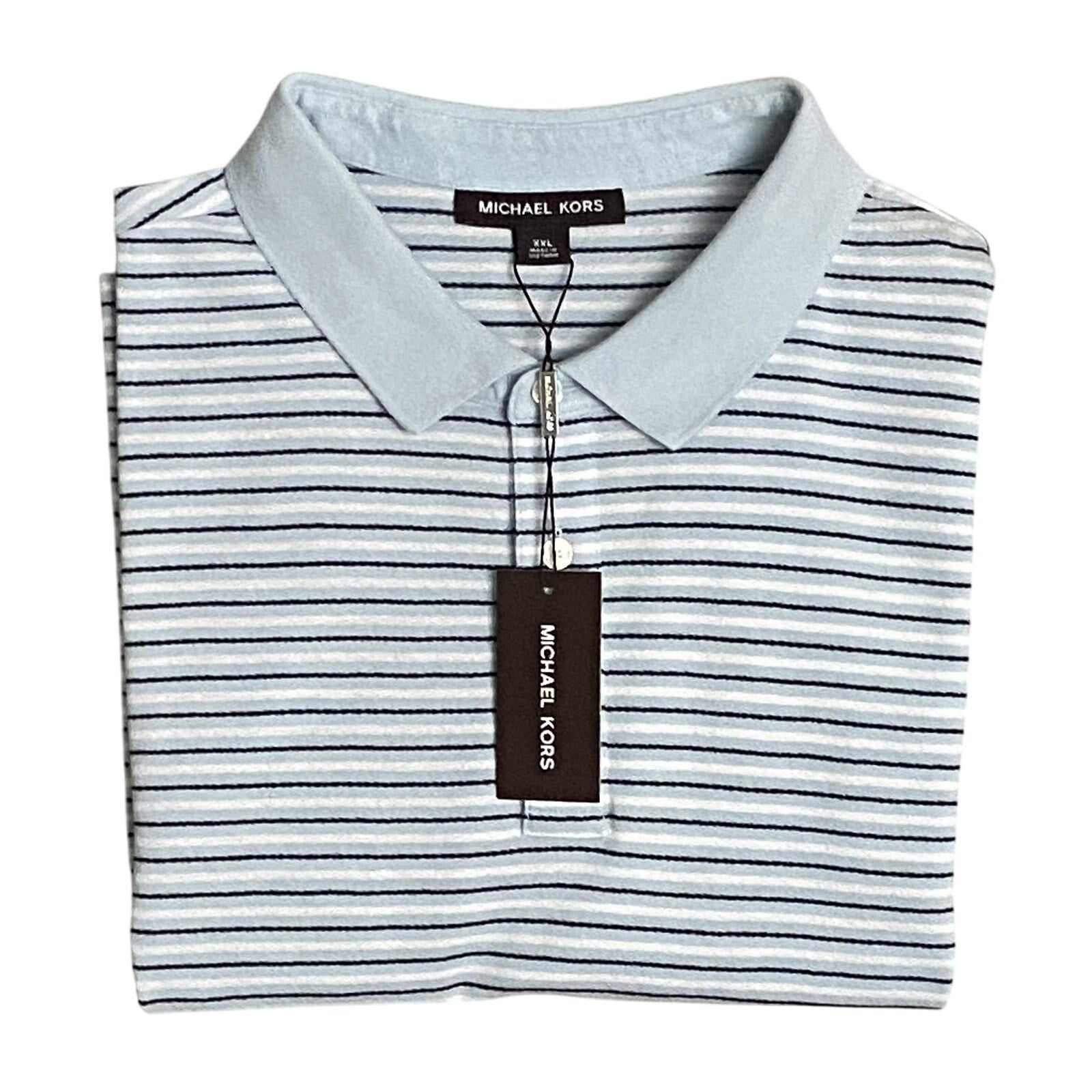Michael Kors Polo Shirt Men's XXL Short Slv Cotton-Silk Pastel Blue Stripe