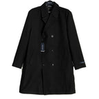 Nautica Men's 44 Long Overcoat Double-Breasted Wool Blend Lined Solid Black