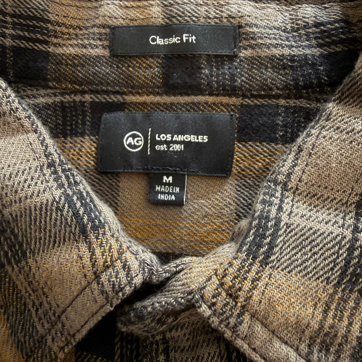 AG Los Angeles Shirt Men's Medium Classic Fit Mason Work Shirt Brown Black Plaid