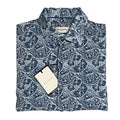 Bugatchi Shirt Men's Small Shaped Fit Linen Blend Short Sleeve Indigo Floral