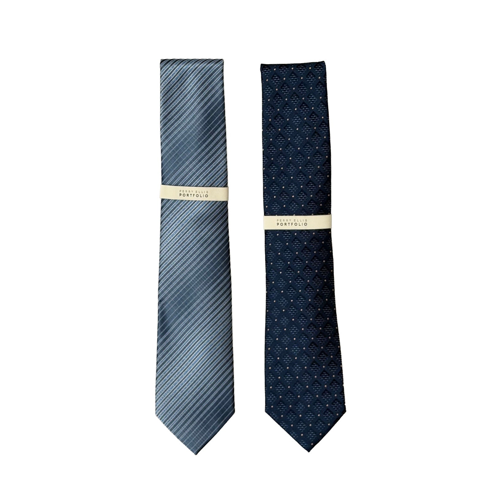 Perry Ellis Tie Lot of 2 Classic Width and Length Pearce Plaid & Hamlin Heat