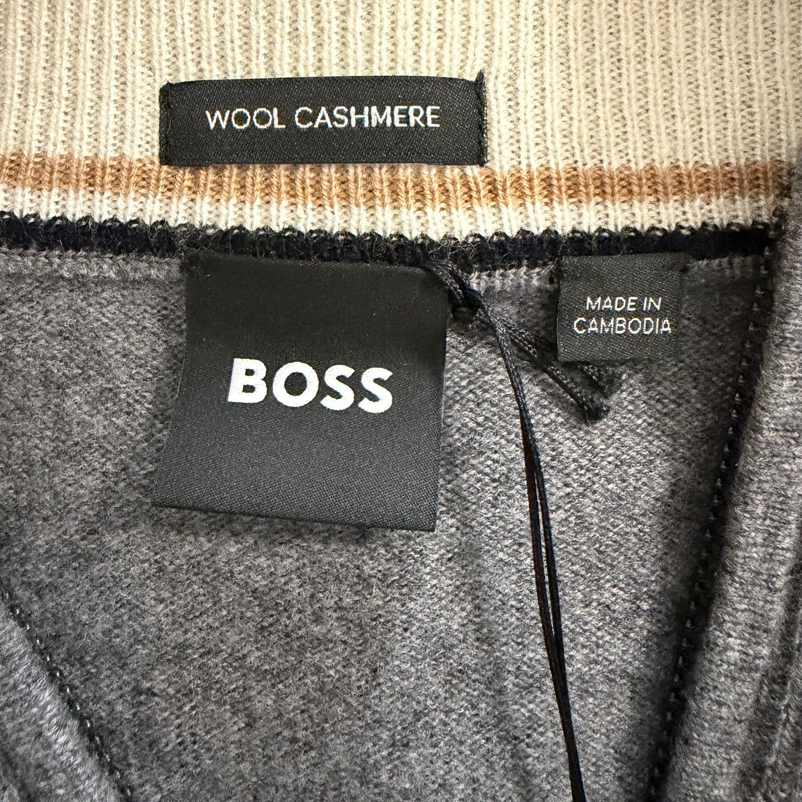 Boss H-Hemario Quarter Zip Sweater Men's 4XT Big & Tall Wool Cashmere Gray