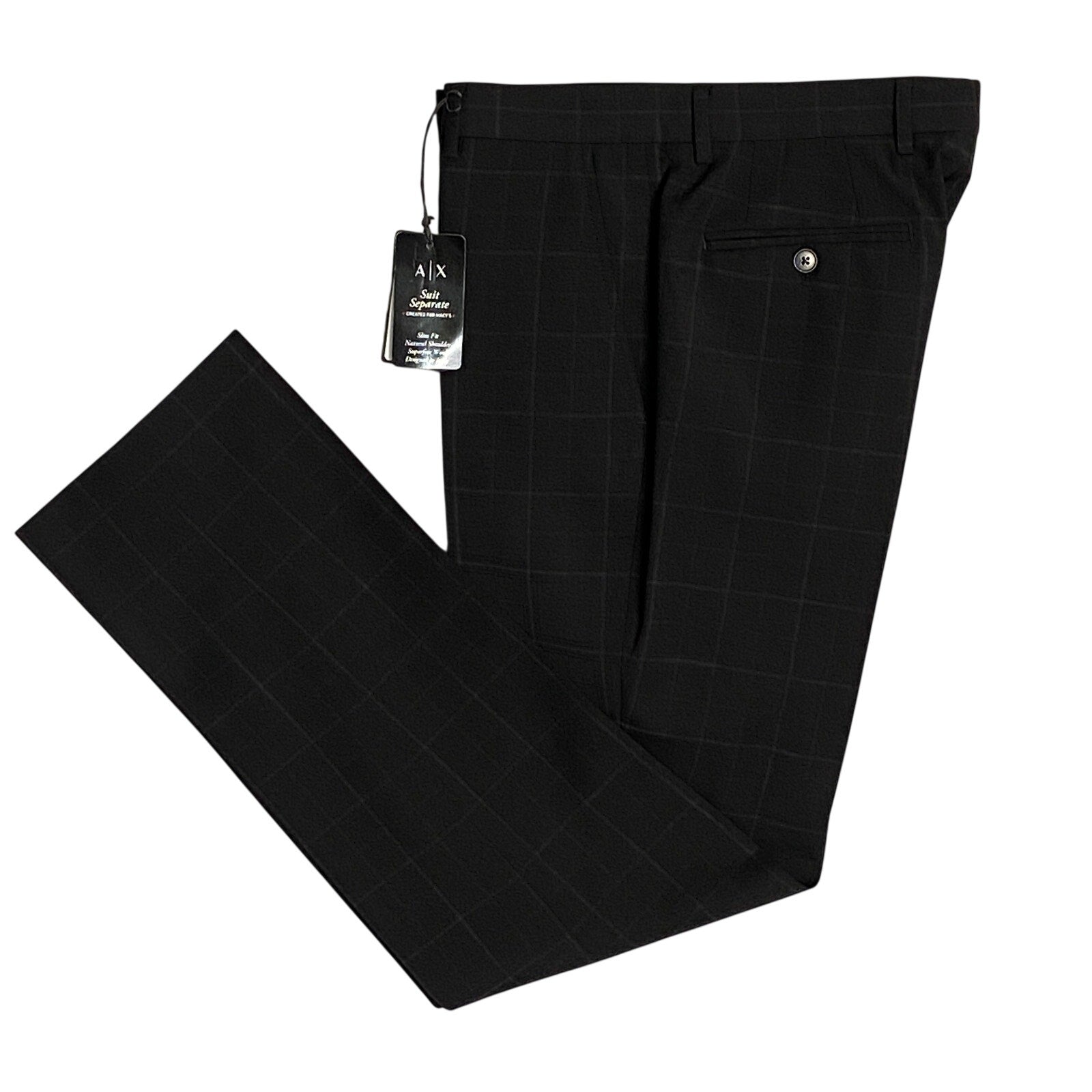 Armani Exchange Pant Men's 32"x31" Slim Fit Suit Pant Wool Black Window Pane NWT