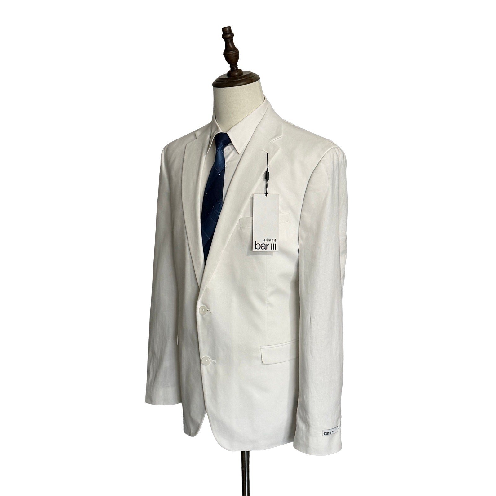 Bar III Men's 46 Long Suit Jacket Slim Fit Linen Cotton Blend White