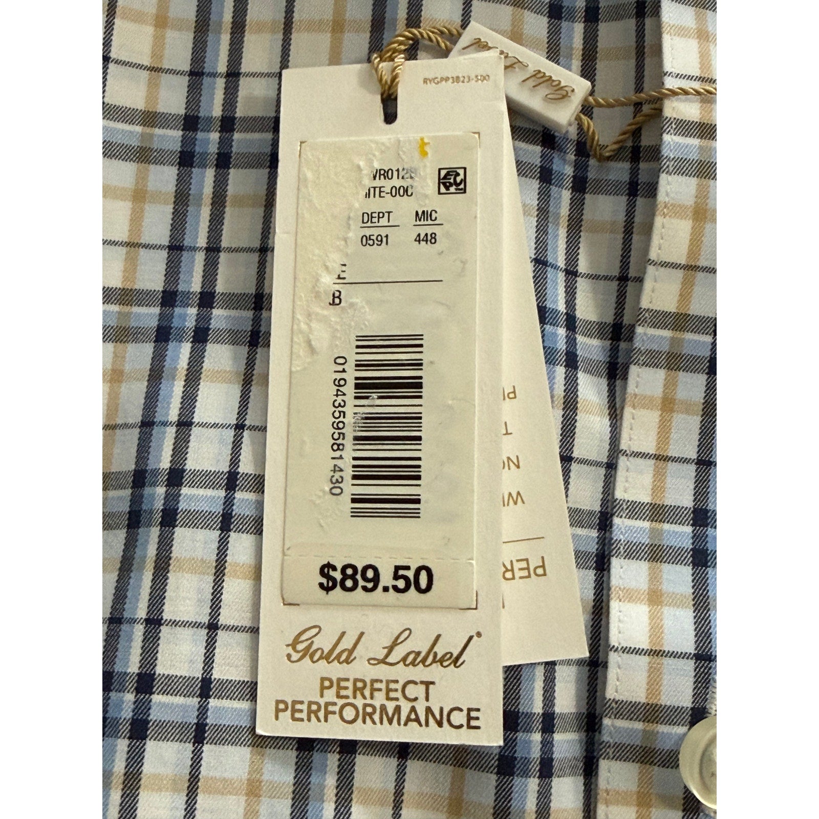 Roundtree & Yorke Performance Dress Shirt Men's 4XB LS Big & Tall Blue Plaid