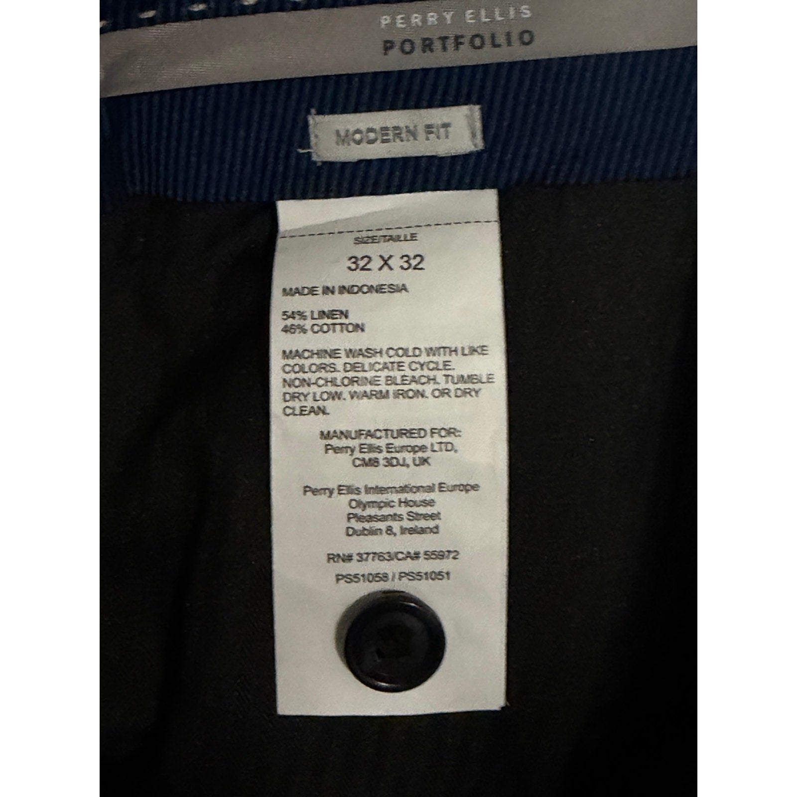 Perry Ellis Portfolio Pants Men's 32"x32" Modern Fit Linen Blend Blueprint