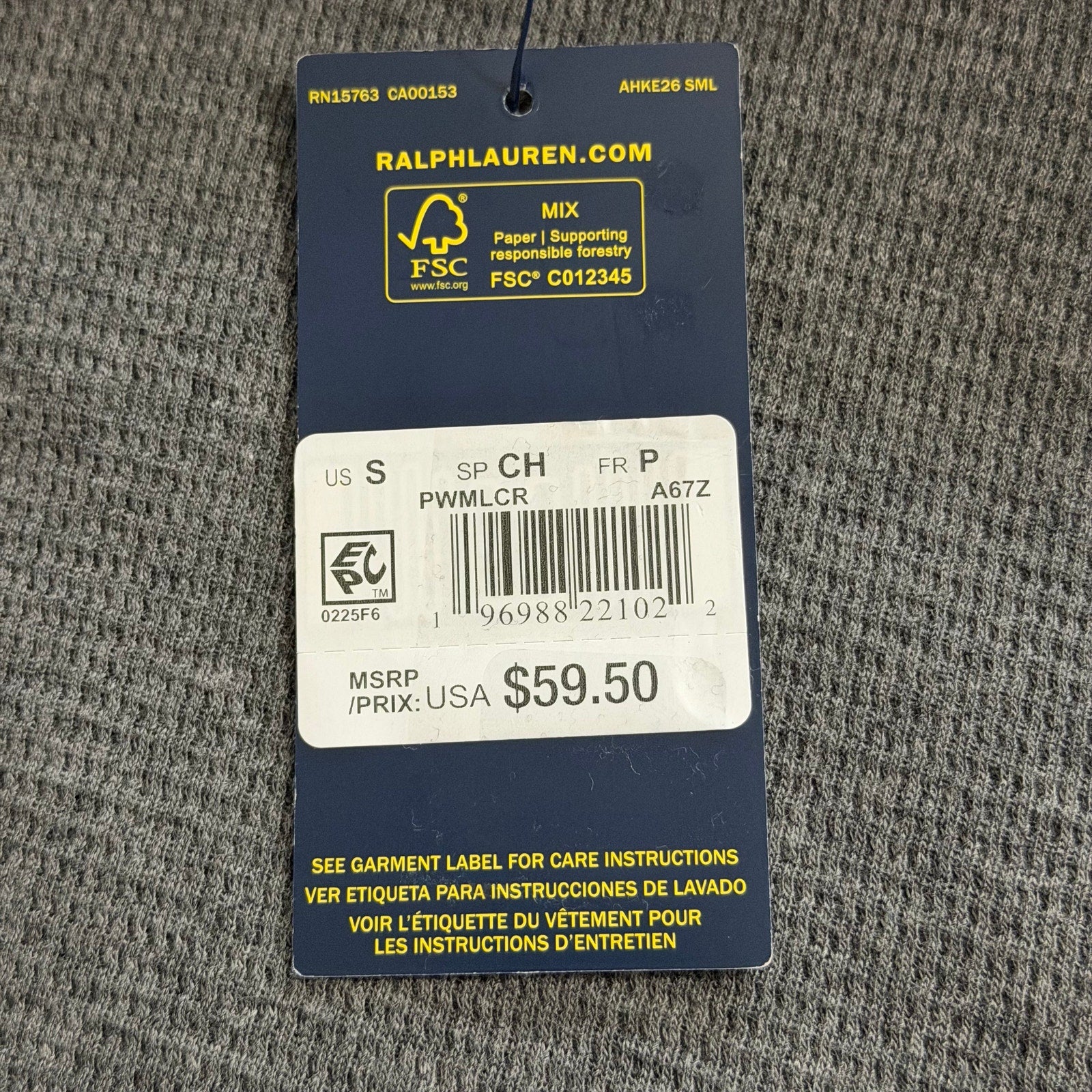 Polo Ralph Lauren Sleepwear Men's Small Crew Neck Long Sleeve Shirt Grey