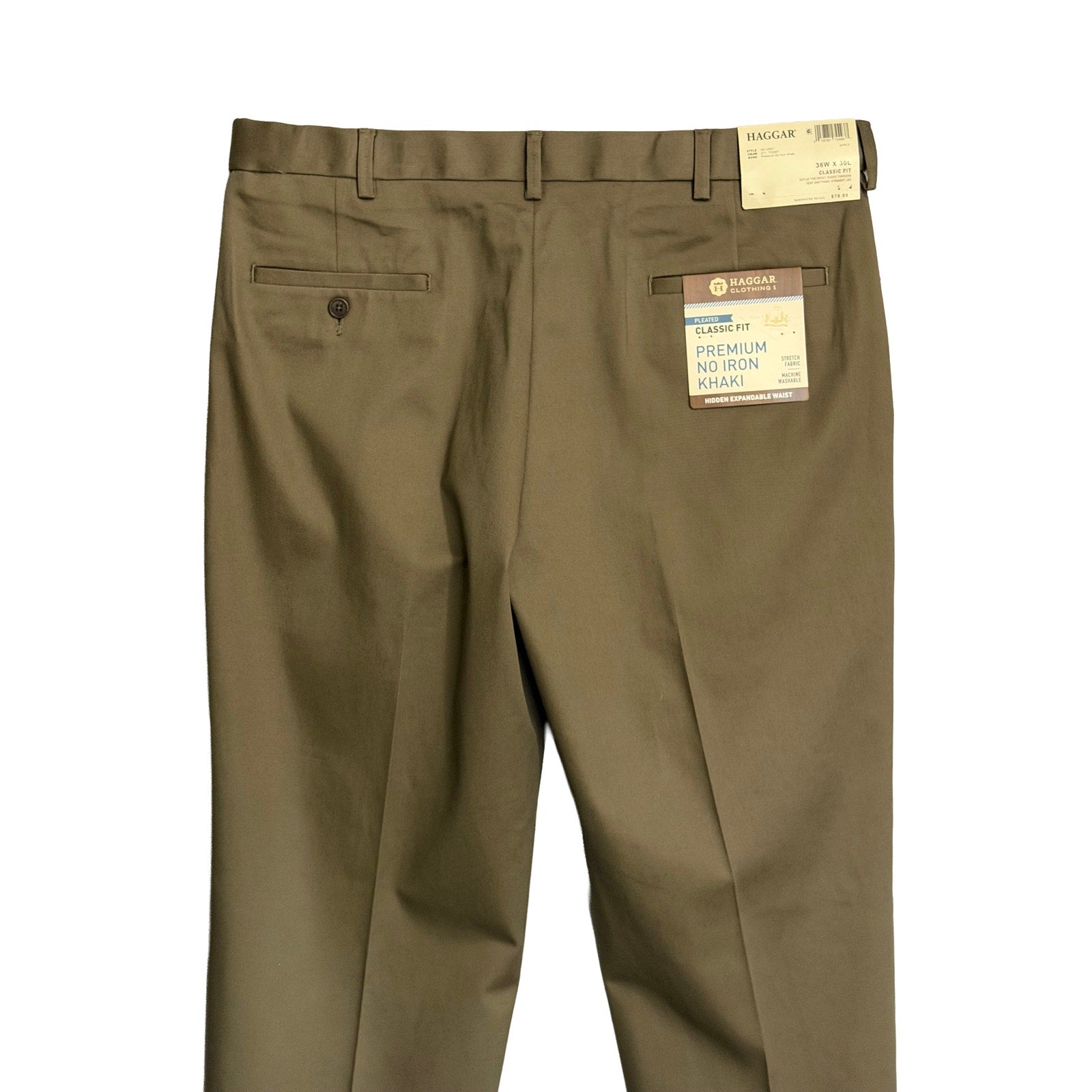 Haggar Men's 36x30 Premium No Iron Khaki Pleated Front Stretch Toast (Brown)