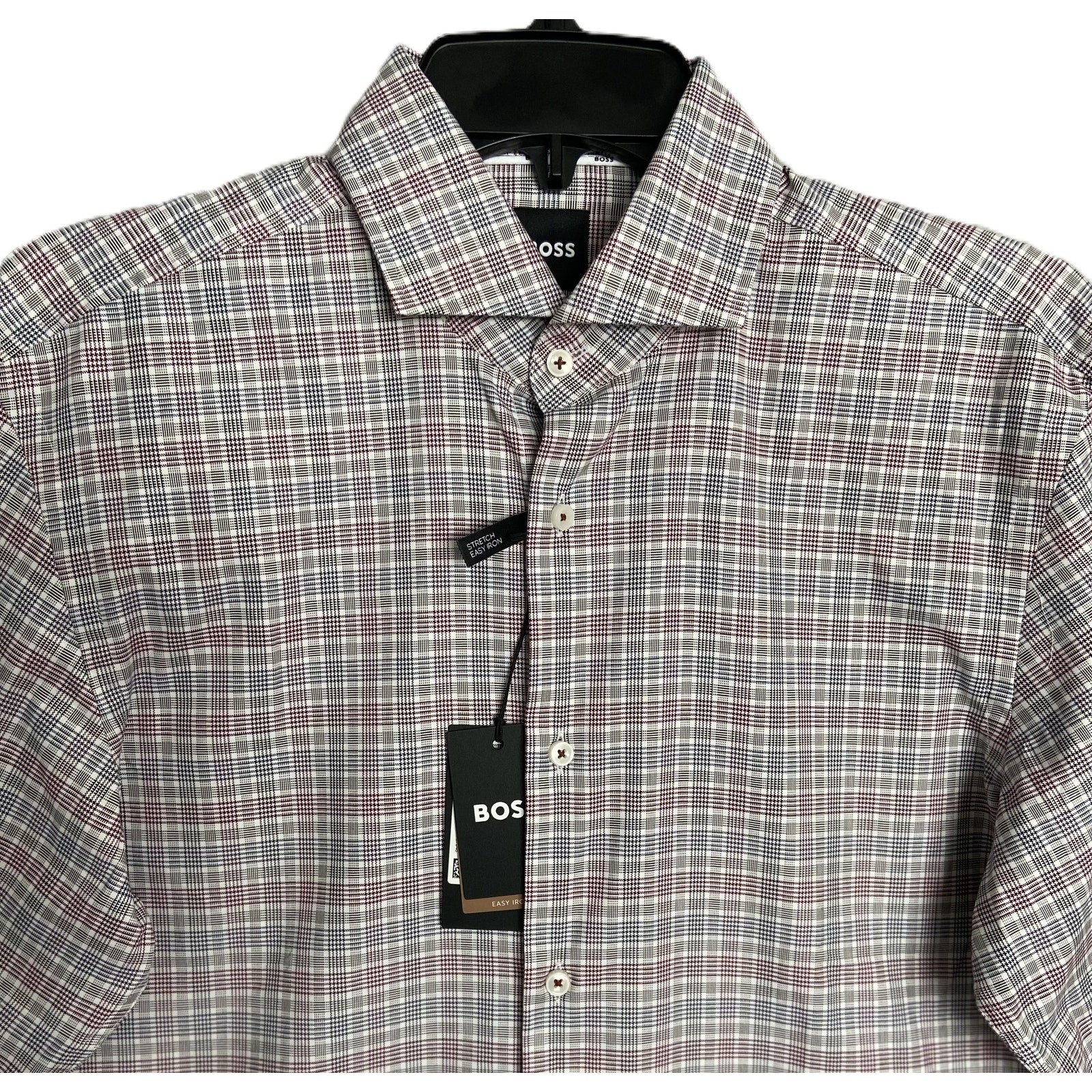 Boss Dress Shirt Men's Small 15-32/33 Sharp Fit Stretch Red & Black Plaid